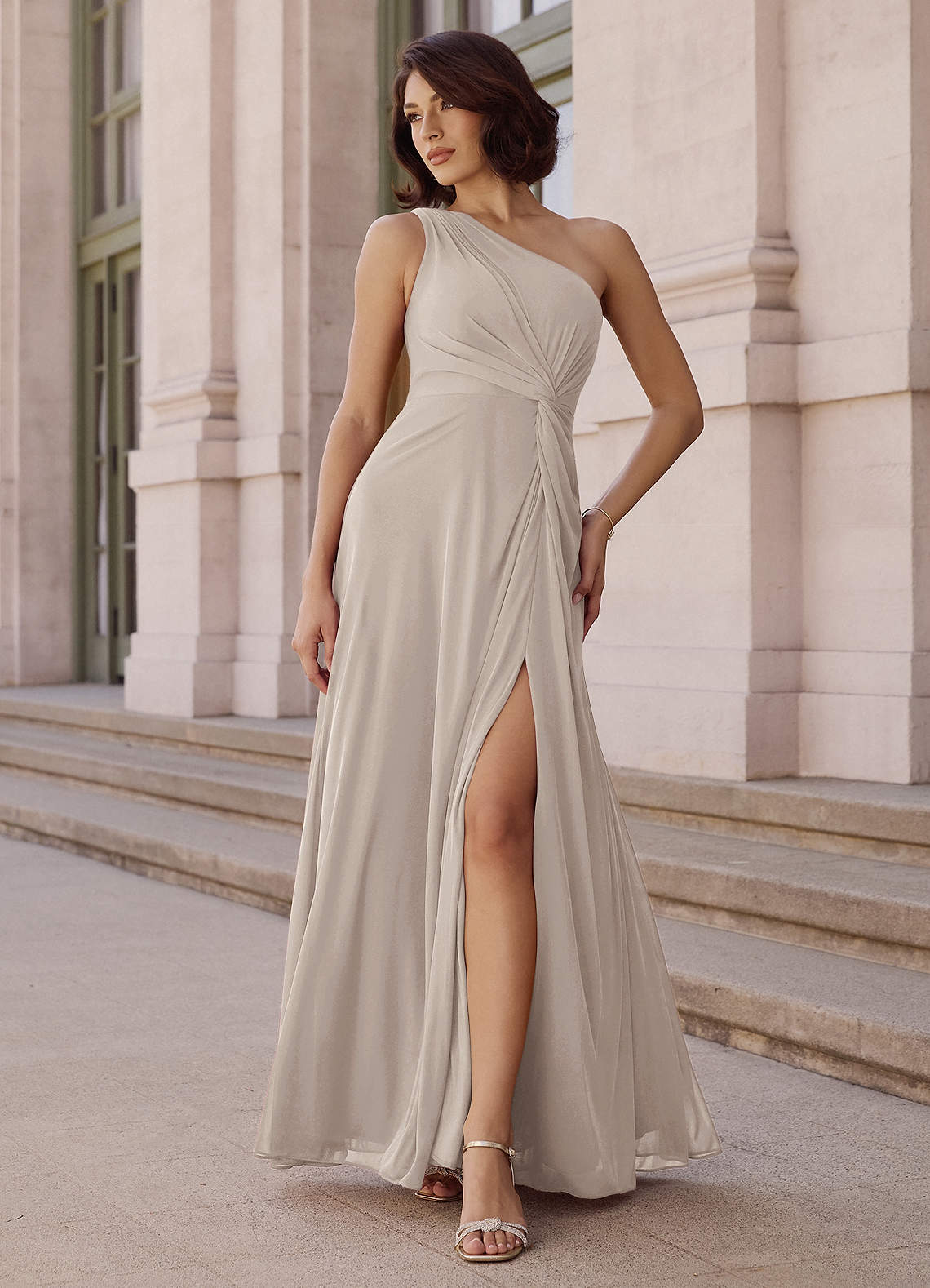 Brooke A-Line One-Shoulder Chiffon Bridesmaid Dress in Frost