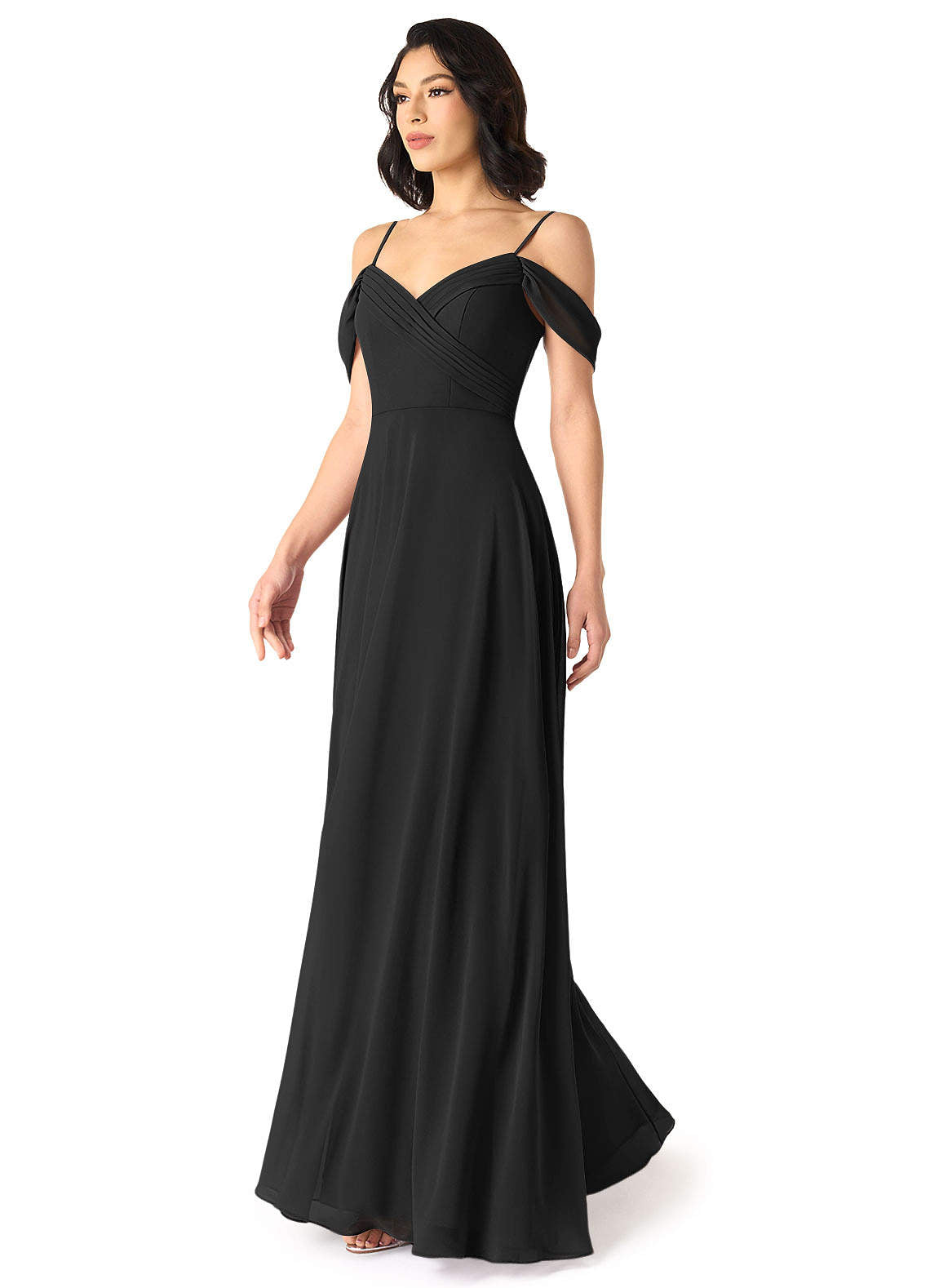 Tancie A-Line Off-the-Shoulder Chiffon Bridesmaid Dress in black