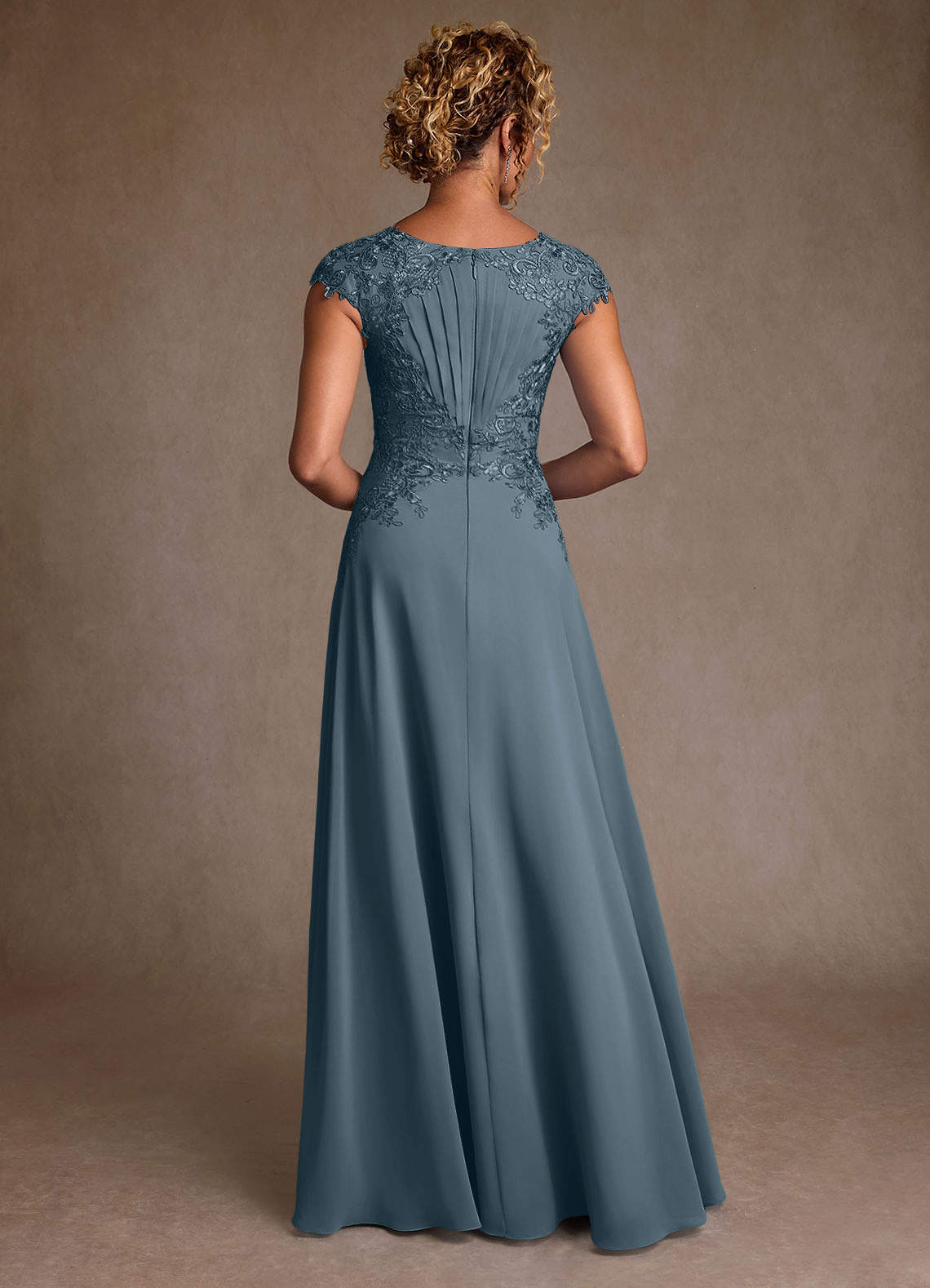Christi A-Line Scoop-Neck Chiffon and Lace Mother of the Bride Dress in Twilight
