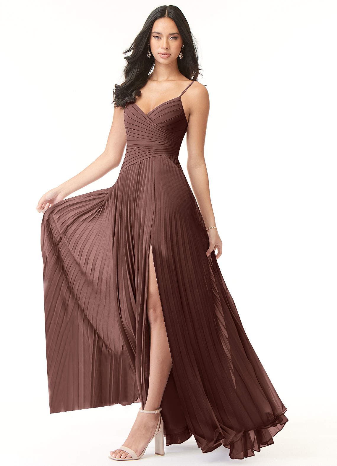 Vini A-Line V-Neck Chiffon Bridesmaid Dress in Espresso