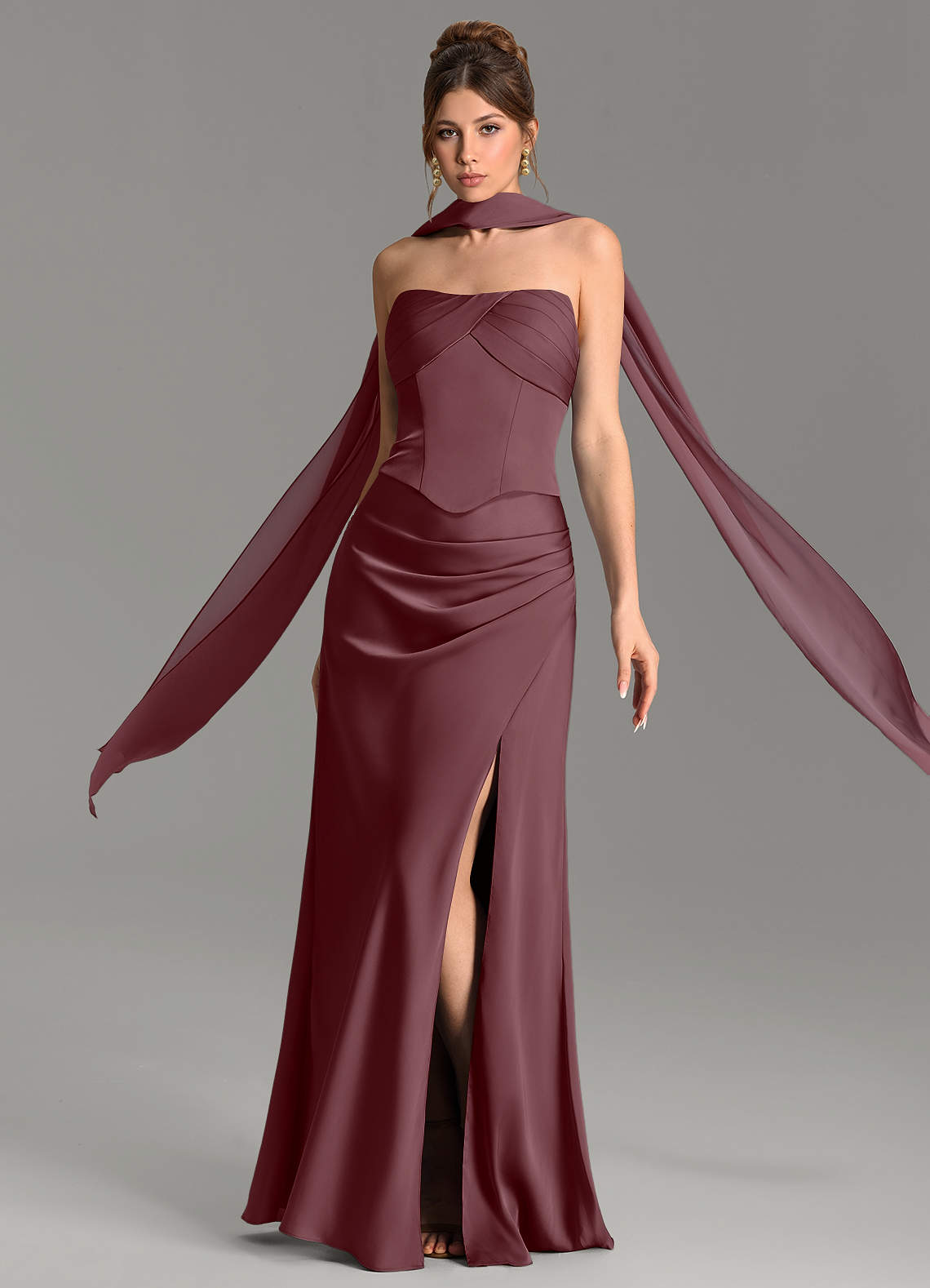 Nicki Sheath Scoop-Neck Stretch Satin Bridesmaid Dress in Sangria