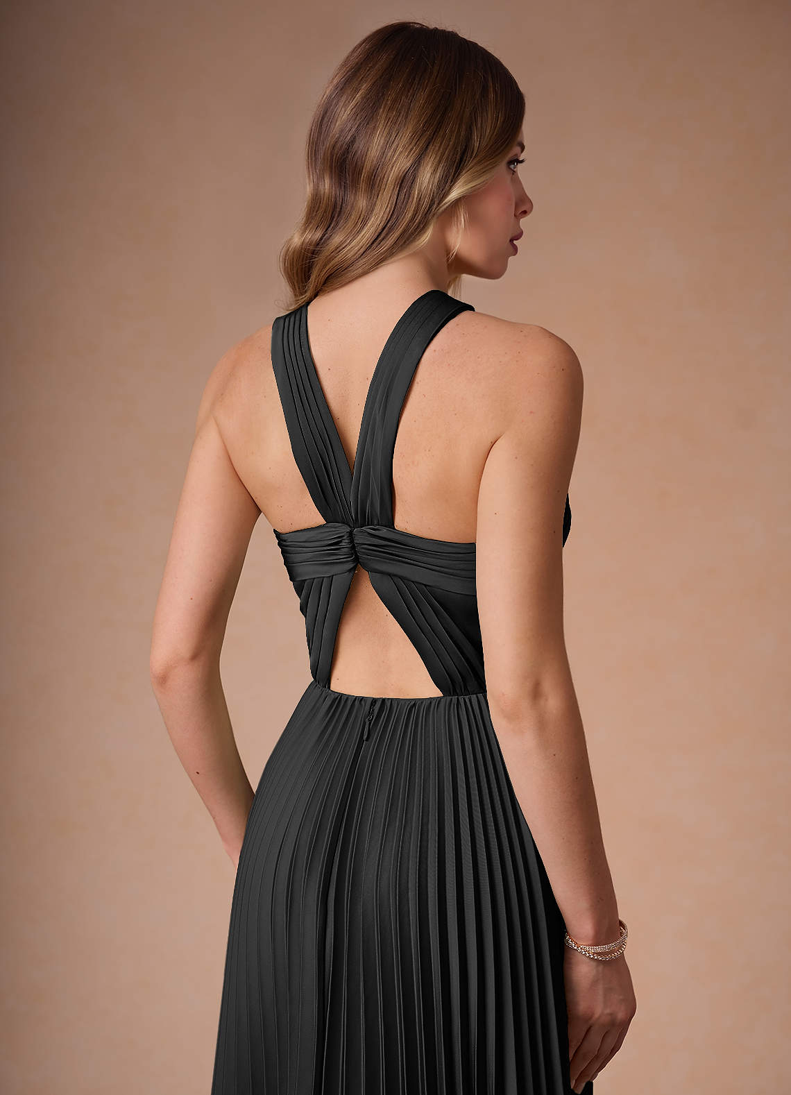Afra A-Line Pleated Stretch Satin Wedding Guest Dress in black