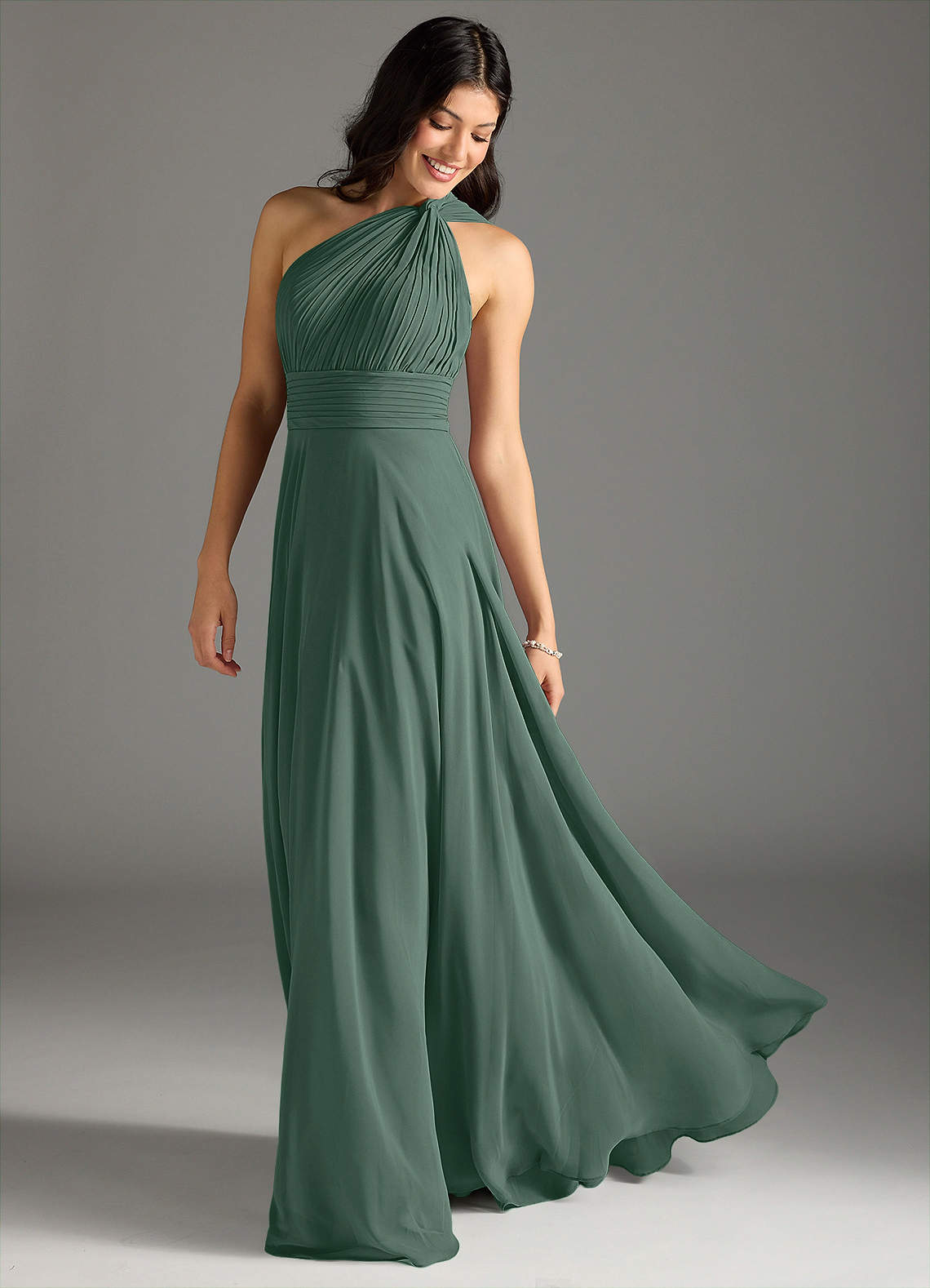 Charlize A-Line One-Shoulder Chiffon Bridesmaid Dress in Sea Moss