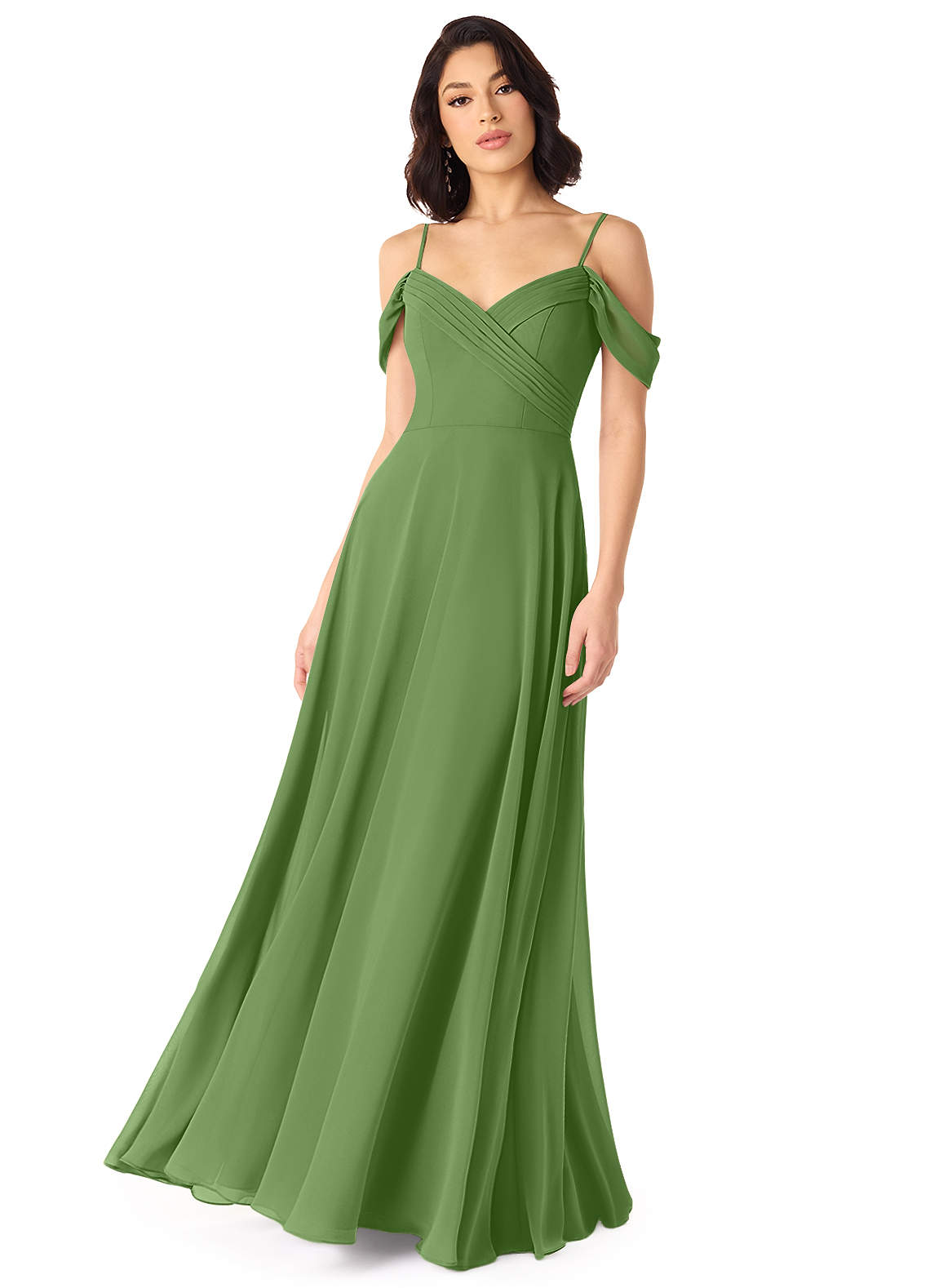Tancie A-Line Off-the-Shoulder Chiffon Bridesmaid Dress in Basil