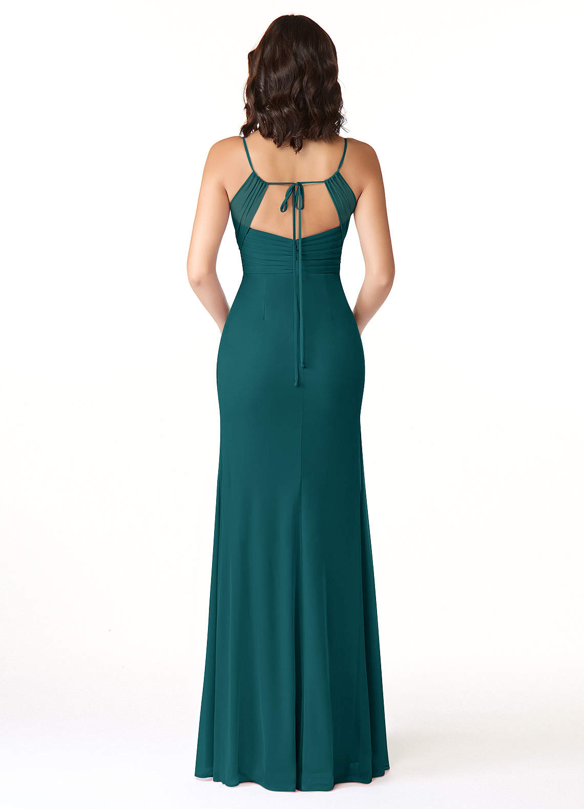 Reneya Mermaid V-Neck Mesh Bridesmaid Dress in Peacock
