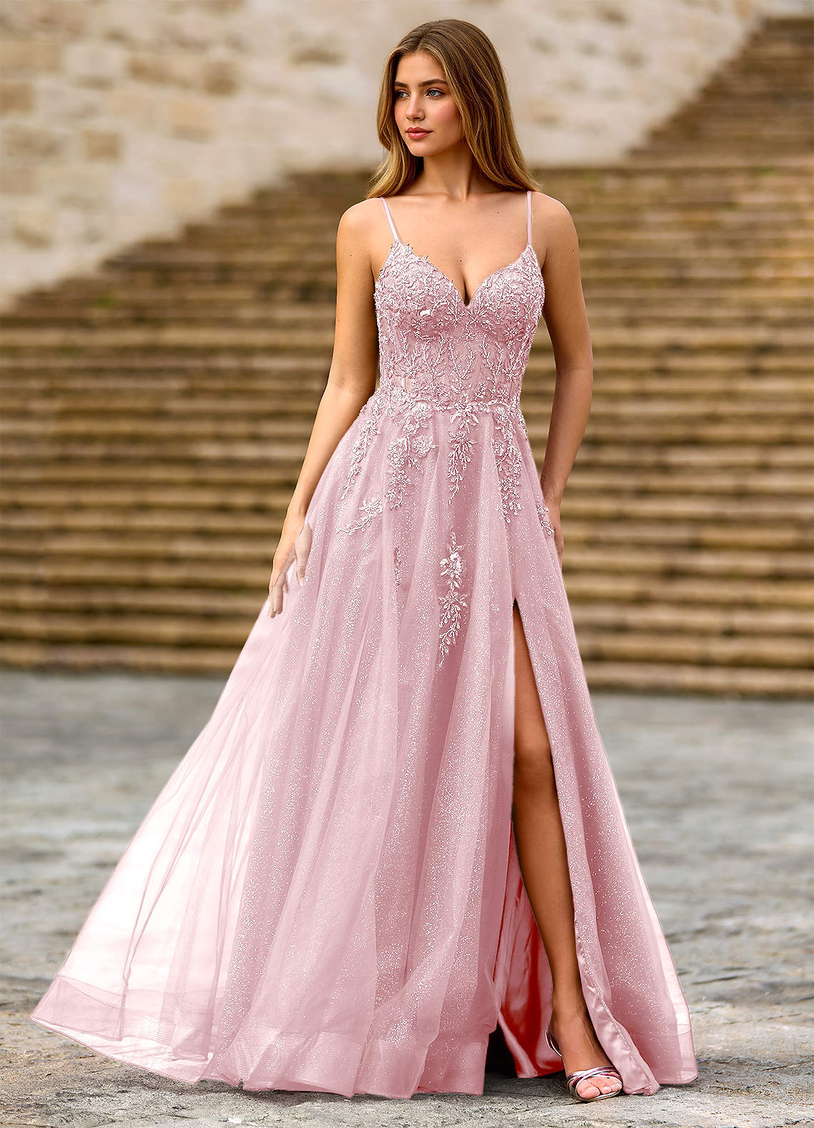 Milliener A-Line V-Neck Tulle Evening Dress in black