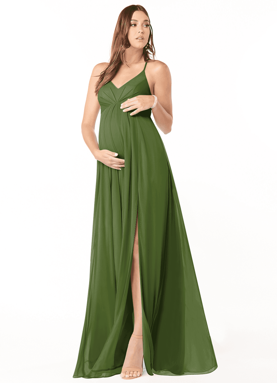 Annabelle A-Line V-Neck Mesh Bridesmaid Dress in Olive