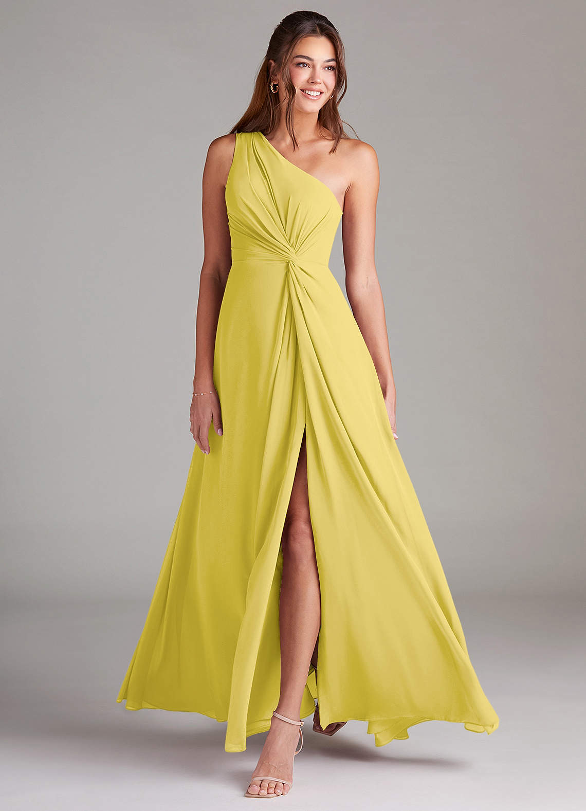 Brooke A-Line One-Shoulder Chiffon Bridesmaid Dress in Canary