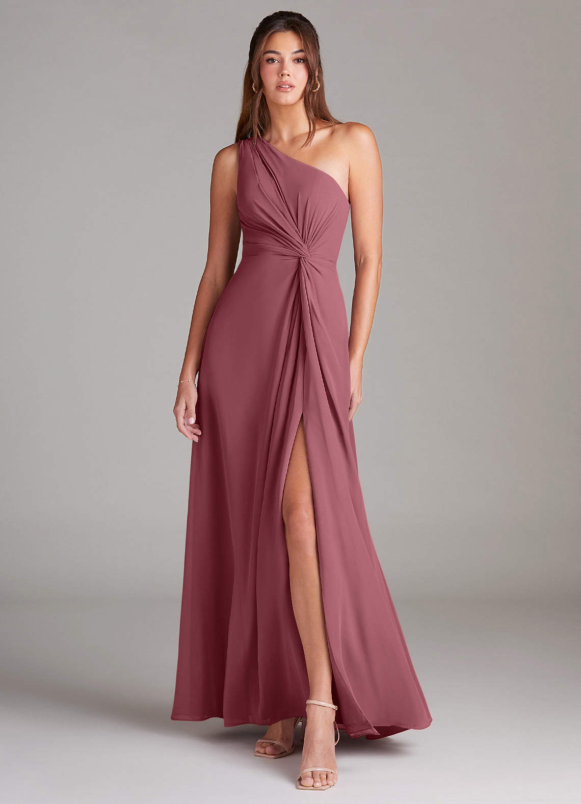 Brooke A-Line One-Shoulder Chiffon Bridesmaid Dress in Desert Rose