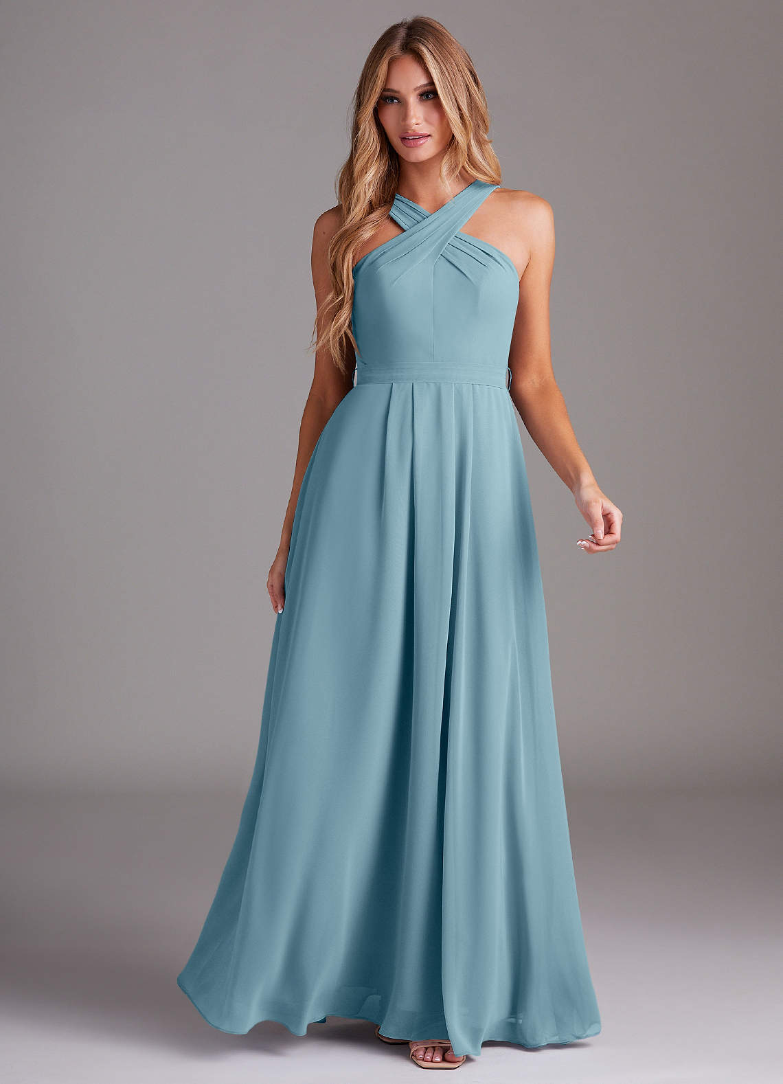 Dixie A-Line Halter Chiffon Bridesmaid Dress in Moody Blue