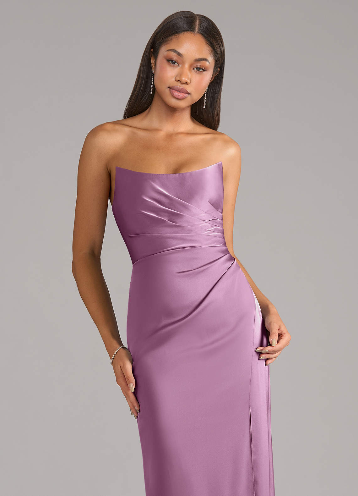 Marla Sheath Strapless Stretch Satin Bridesmaid Dress in Wisteria