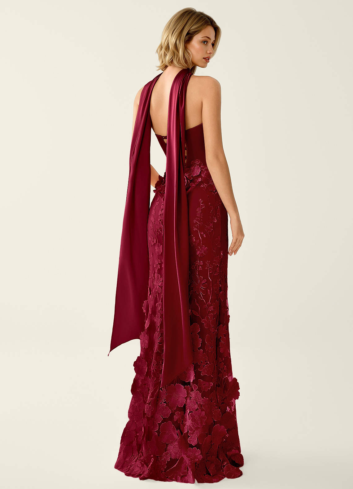 Wrensincia Mermaid Strapless Crystal Linen Satin Evening Dress in Burgundy