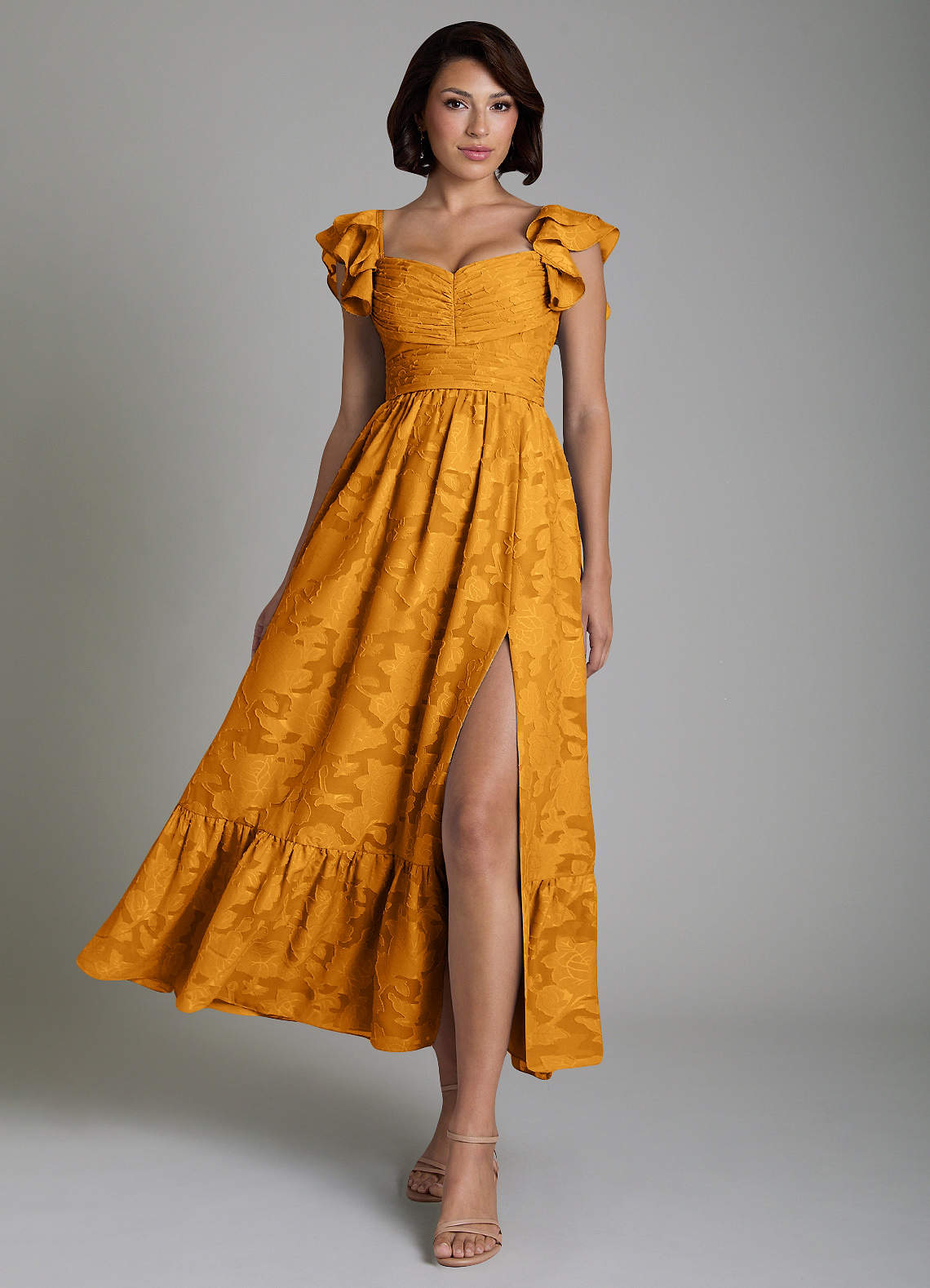 Anaya A-Line V-Neck Floral Burnout Bridesmaid Dress in butterscotch