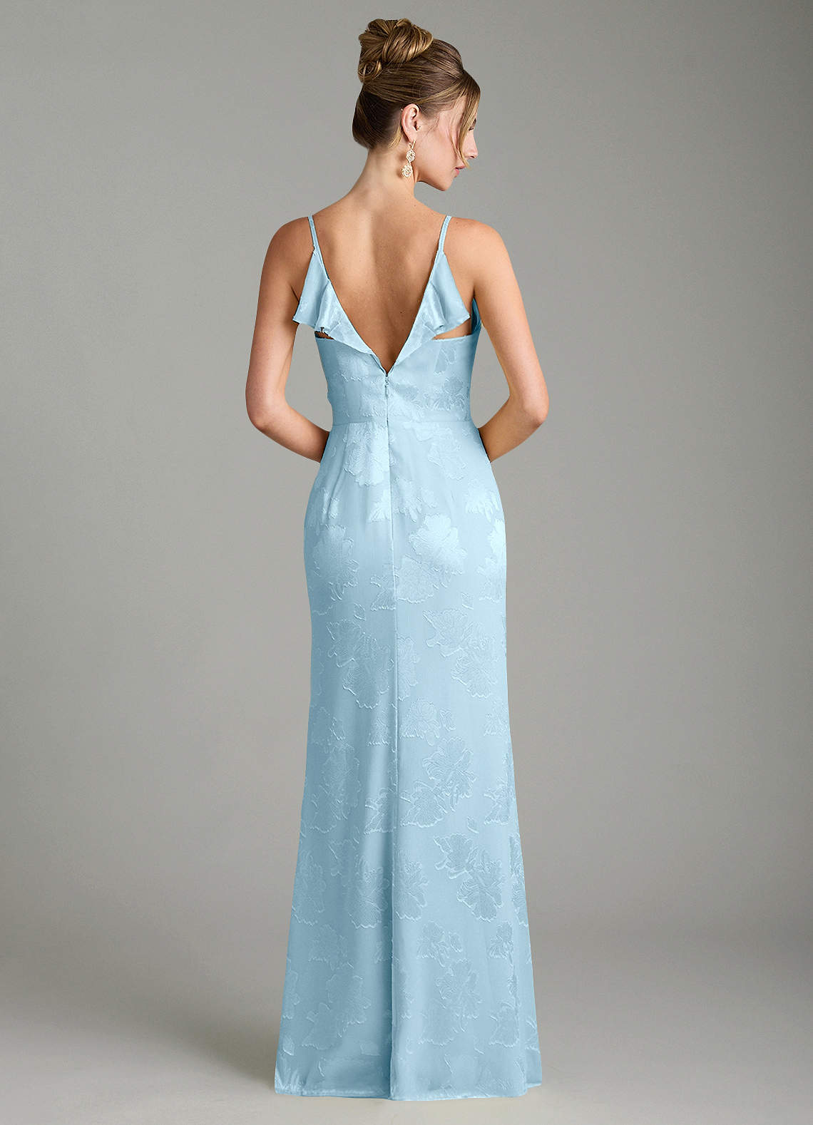Larsa Mermaid V-Neck Jacquard Bridesmaid Dress in Sky Blue
