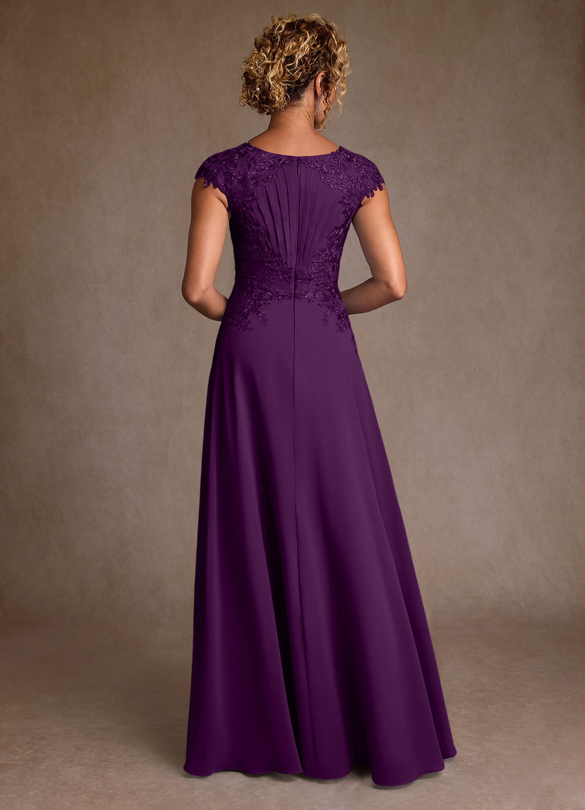 Christi A-Line Scoop-Neck Chiffon and Lace Mother of the Bride Dress in Grape