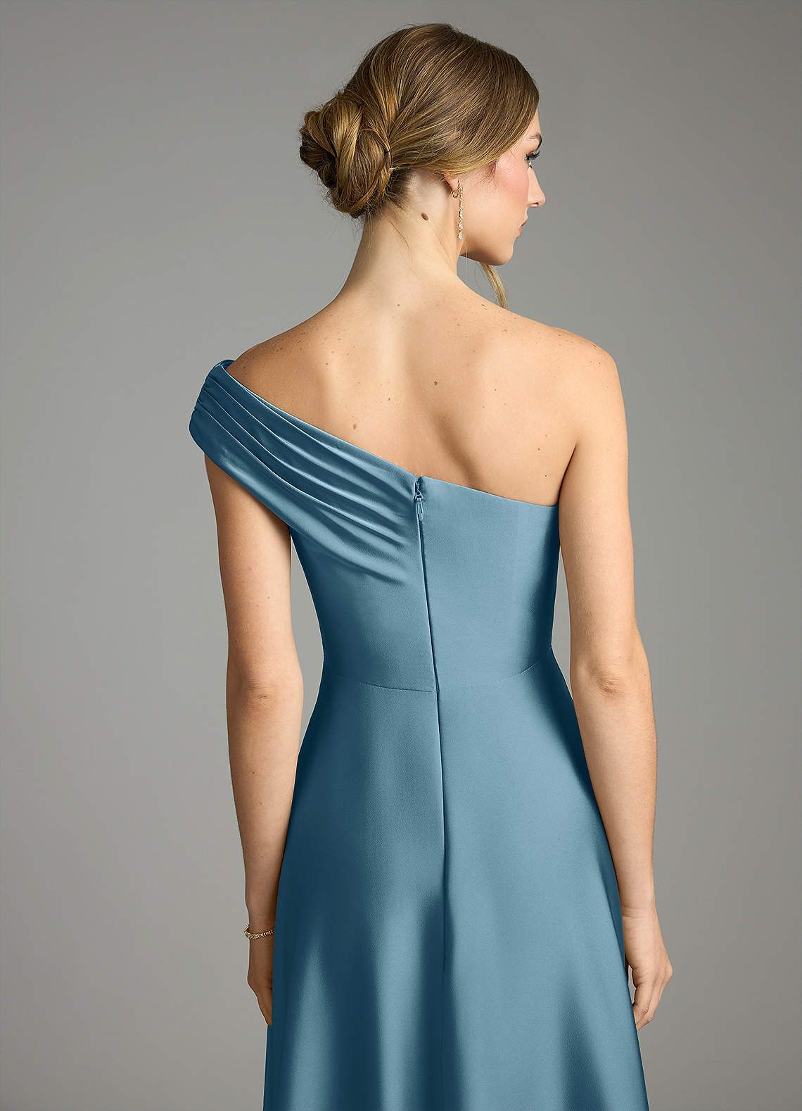 Melanie A-Line One-Shoulder Stretch Satin Bridesmaid Dress in Bermuda