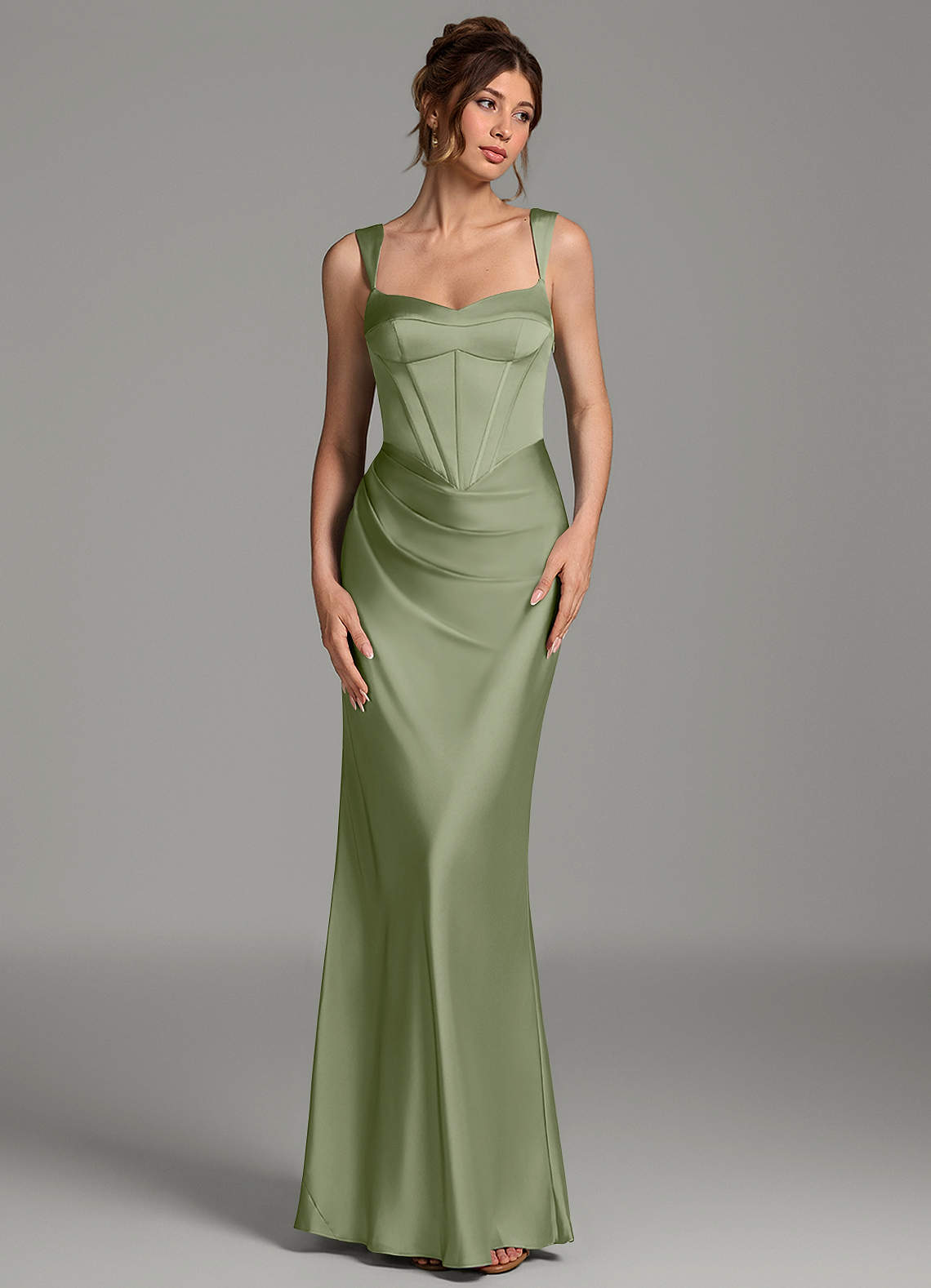 Mela Sheath Sweetheart Stretch Satin Bridesmaid Dress in Pistachio
