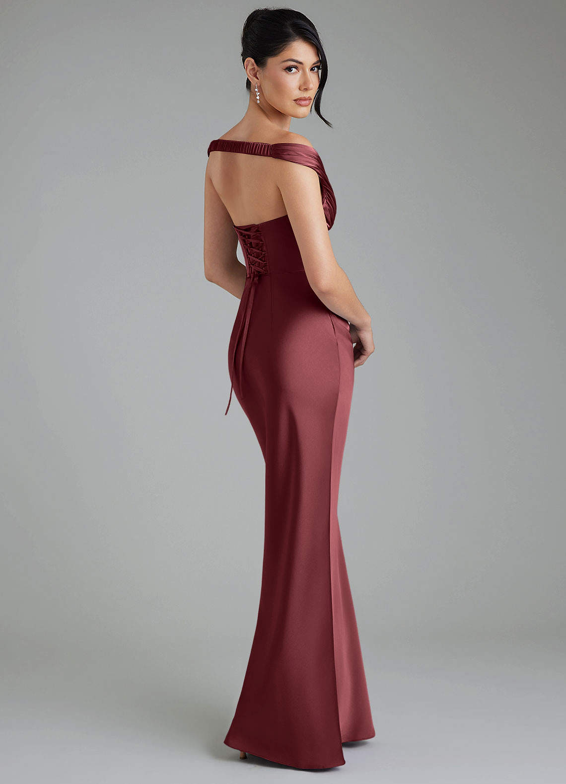 Stella Sheath V-Neck Stretch Satin Bridesmaid Dress in Merlot