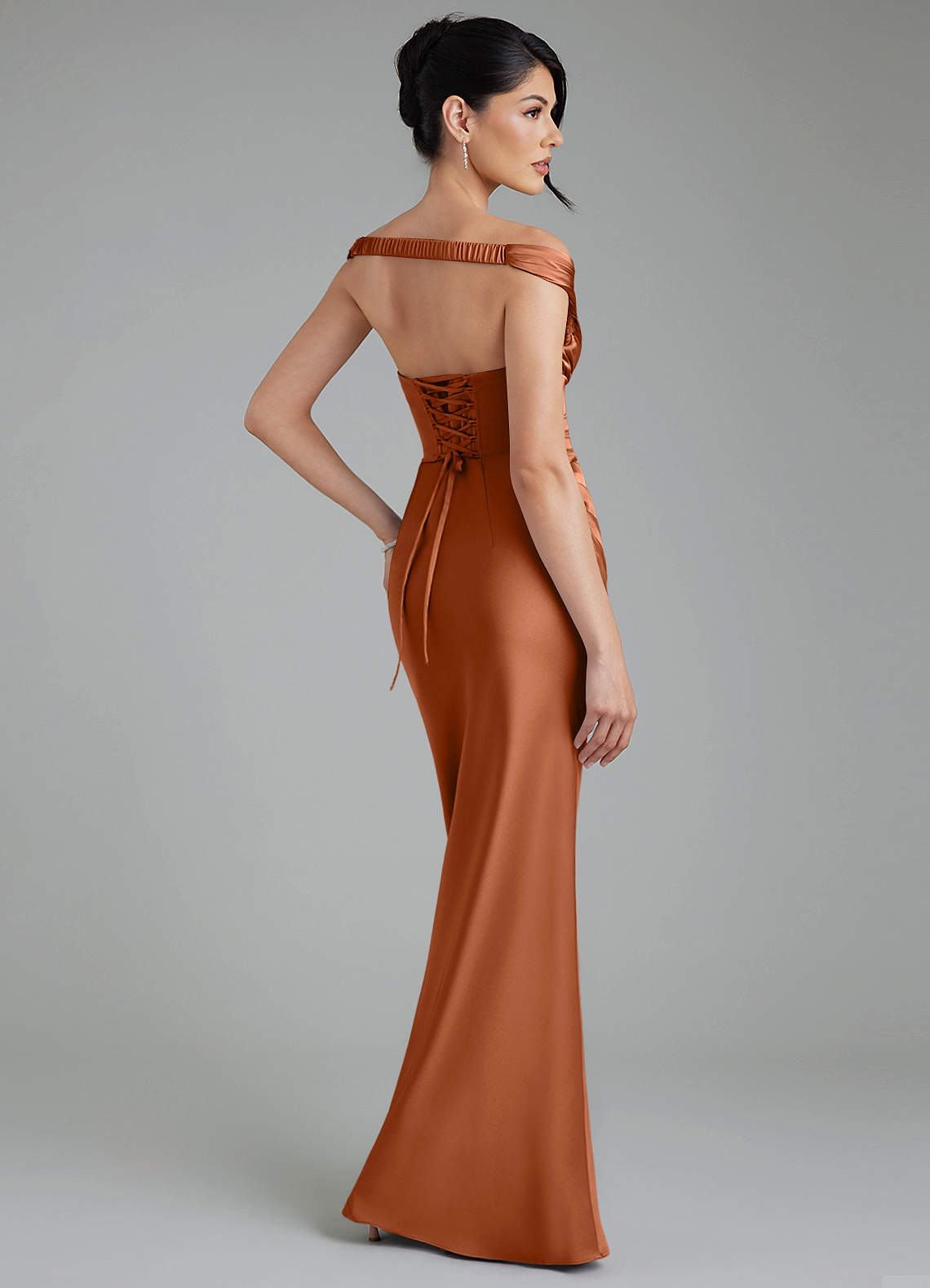 Stella Sheath V-Neck Stretch Satin Bridesmaid Dress in Copper