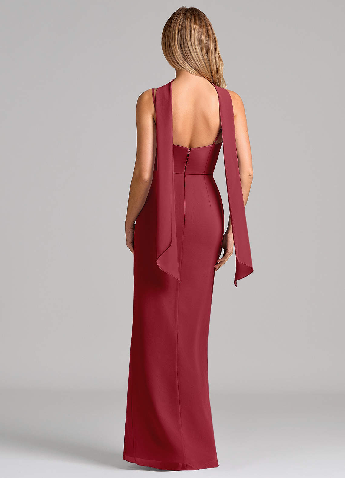 Calandra Sheath Scoop-Neck Chiffon Bridesmaid Dress in Pomegranate