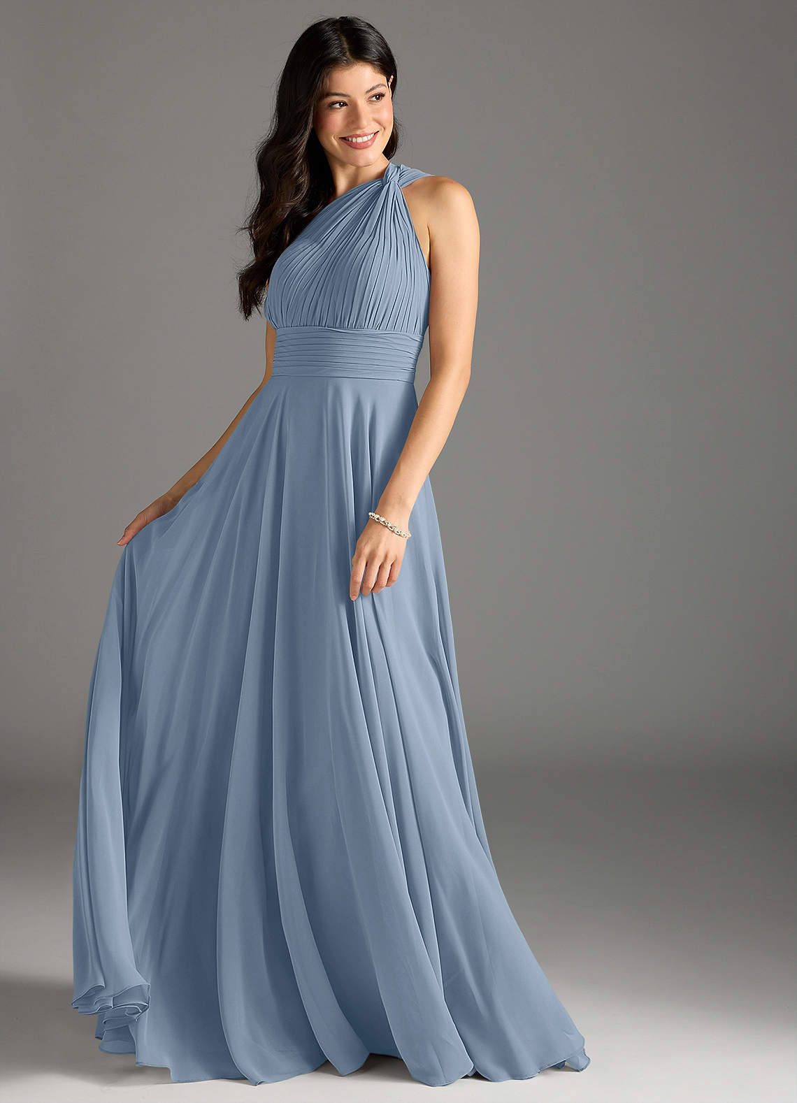 Charlize A-Line One-Shoulder Chiffon Bridesmaid Dress in dusty blue