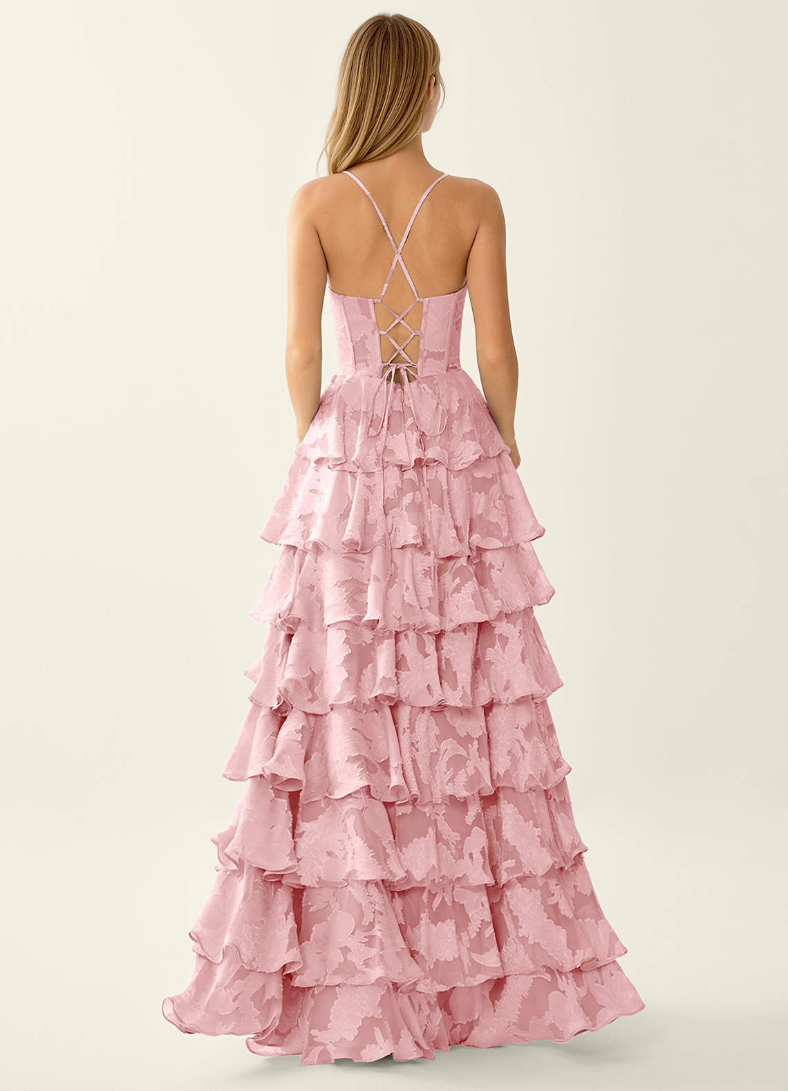 Wrenana A-Line Cowl-Neck Floral Burnout Evening Dress in Coral Pink