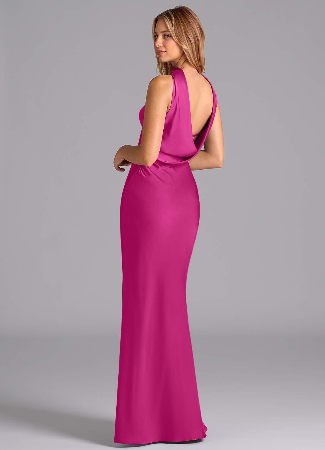 Lusinda Mermaid Strapless Stretch Satin Bridesmaid Dress in Fuchsia