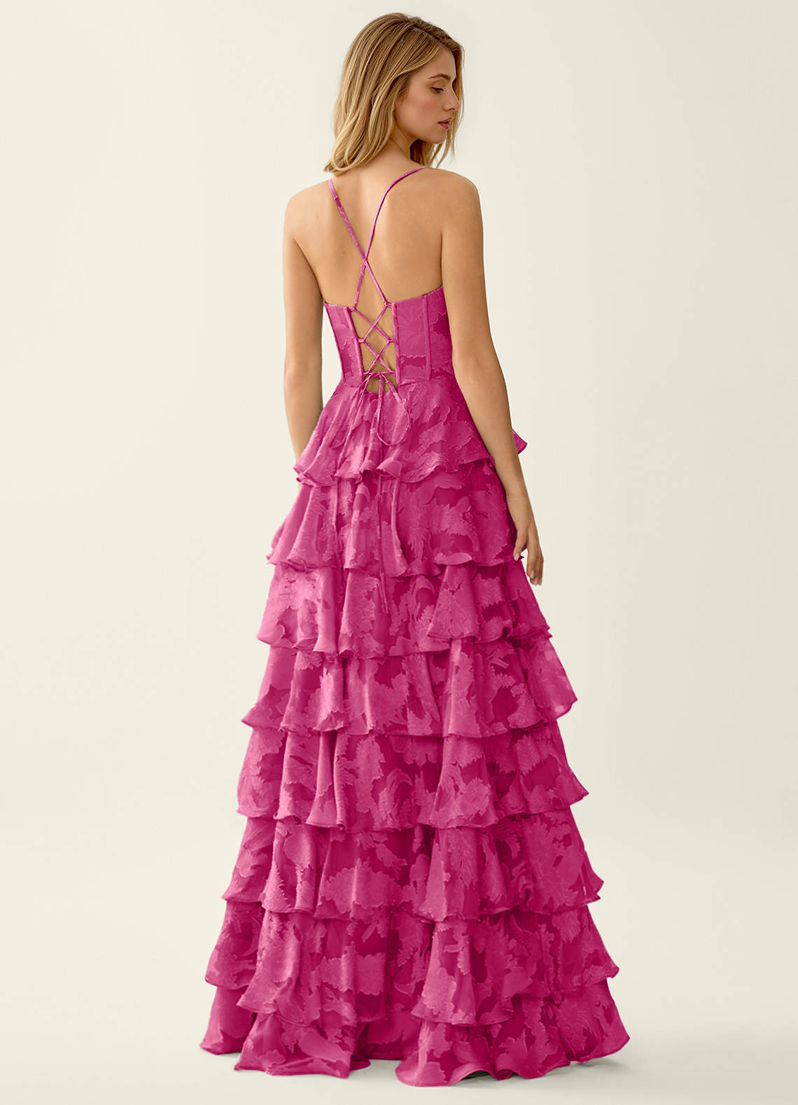 Wrenana A-Line Cowl-Neck Floral Burnout Evening Dress in Fuchsia