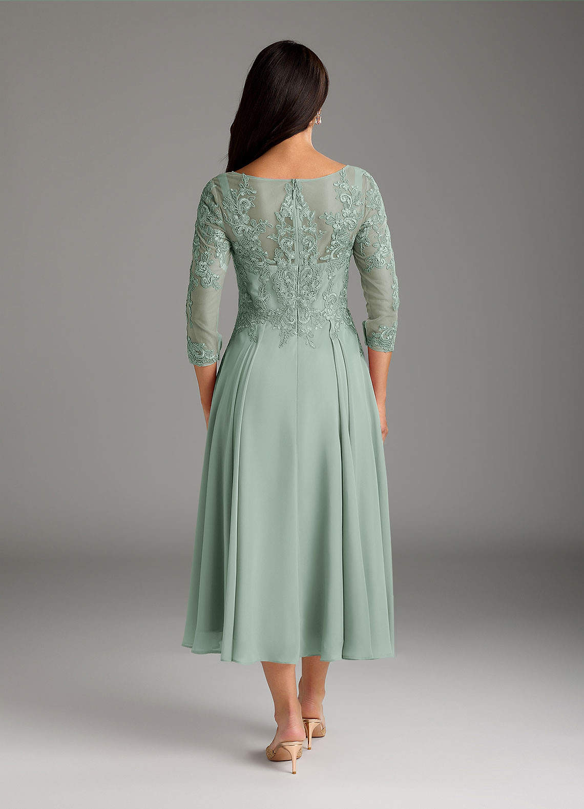 Marge A-Line Scoop-Neck Chiffon and Lace Mother of the Bride Dress in Agave