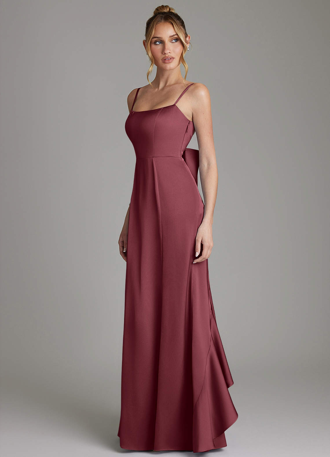 Zherra Mermaid Scoop-Neck Stretch Satin Bridesmaid Dress in Merlot