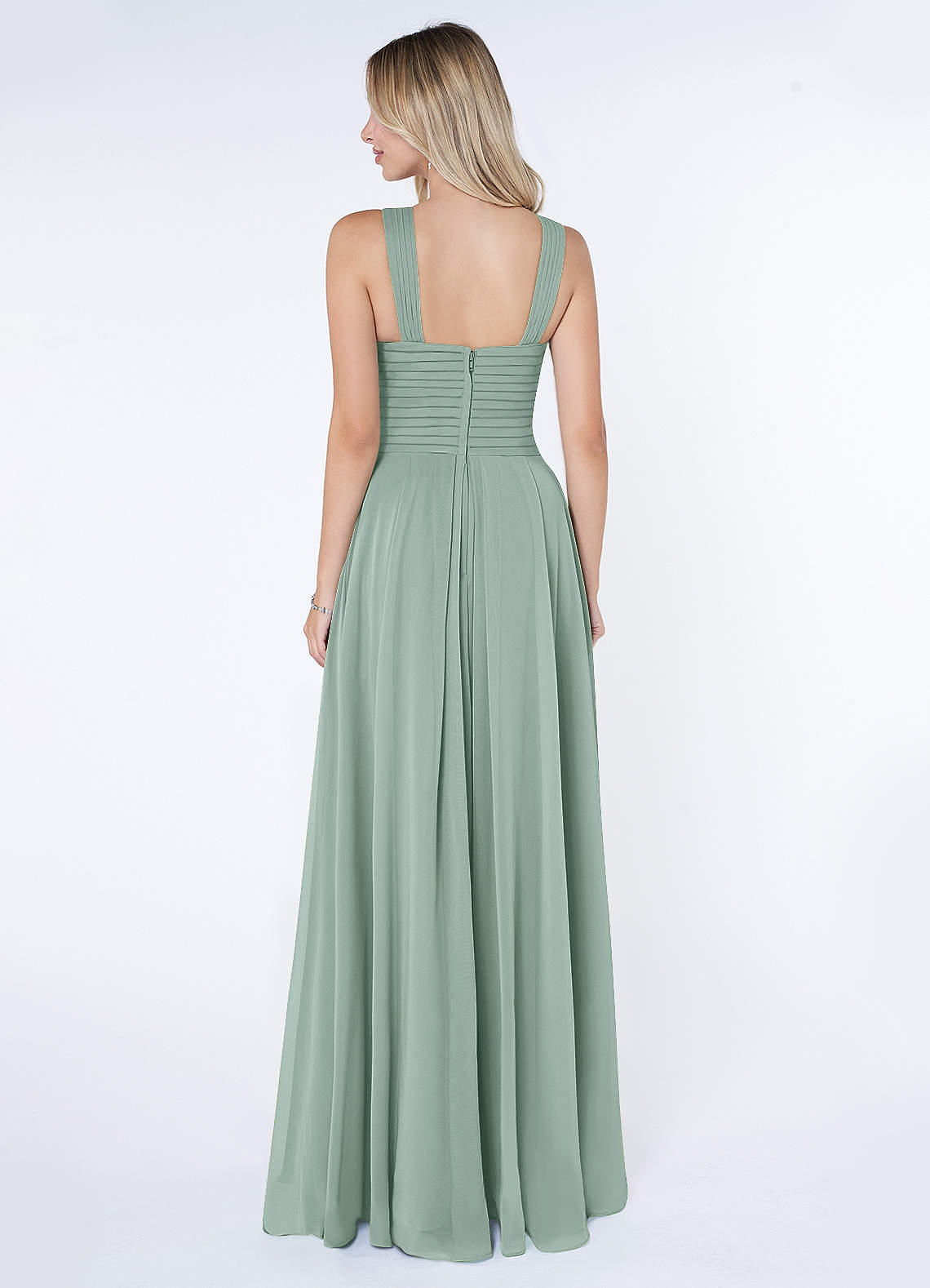 Kaleigh A-Line Halter Chiffon Bridesmaid Dress in Agave