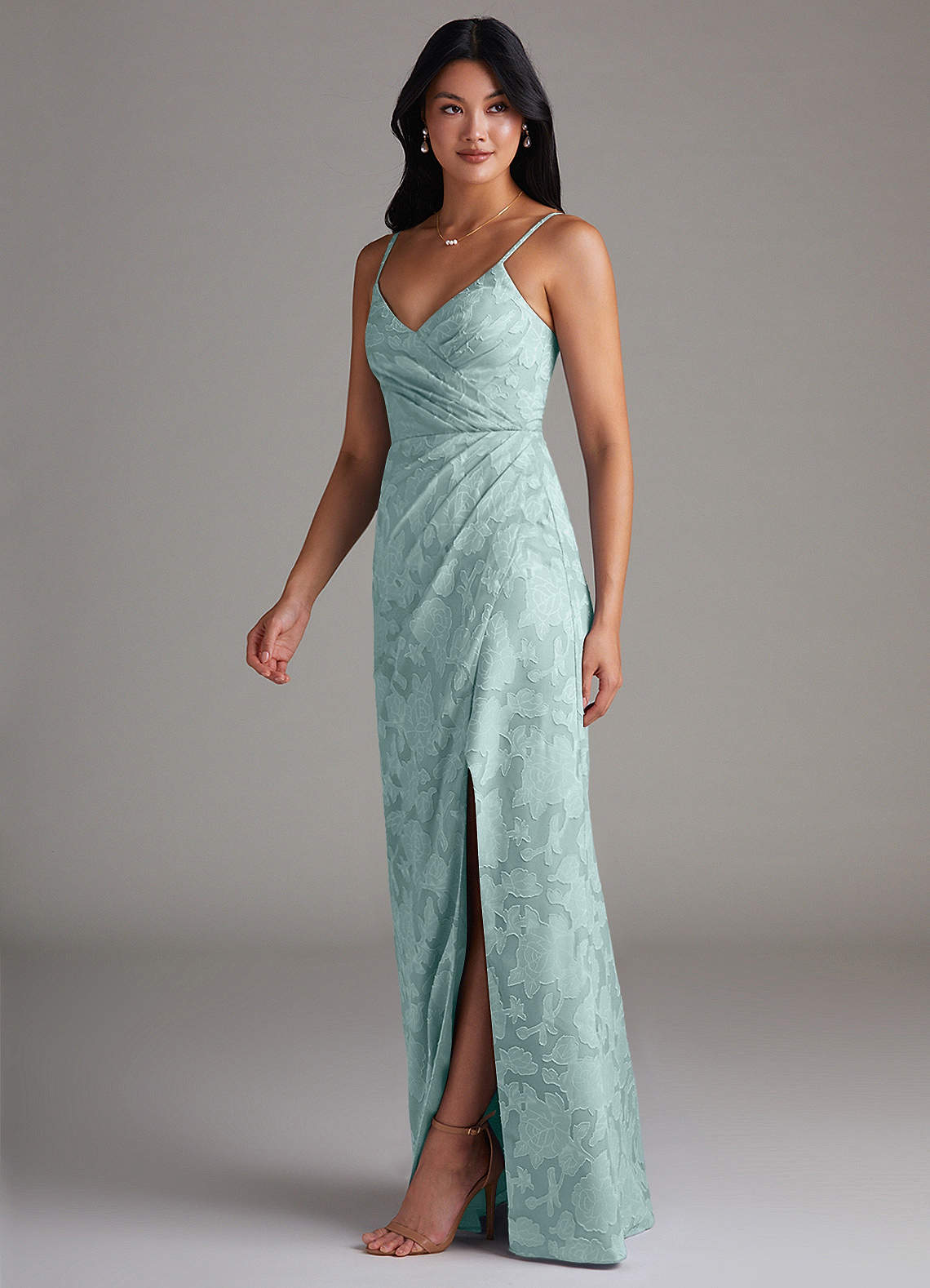Maci Sheath V-Neck Floral Burnout Bridesmaid Dress in Mist