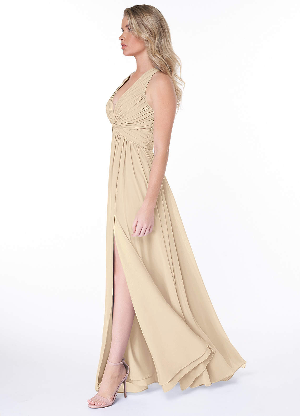 Jaclyn A-Line Halter Chiffon Bridesmaid Dress in Champagne