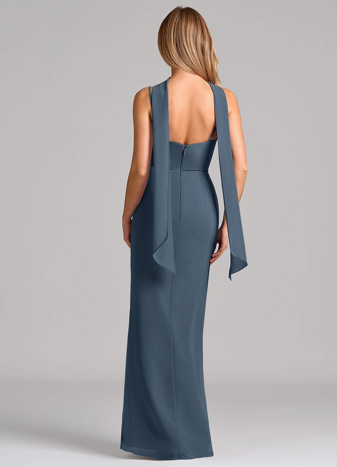Calandra Sheath Scoop-Neck Chiffon Bridesmaid Dress in Neptune