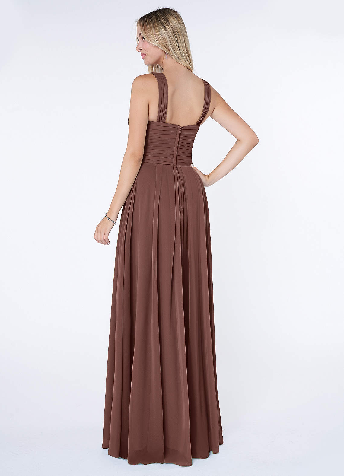 Kaleigh A-Line Halter Chiffon Bridesmaid Dress in Espresso