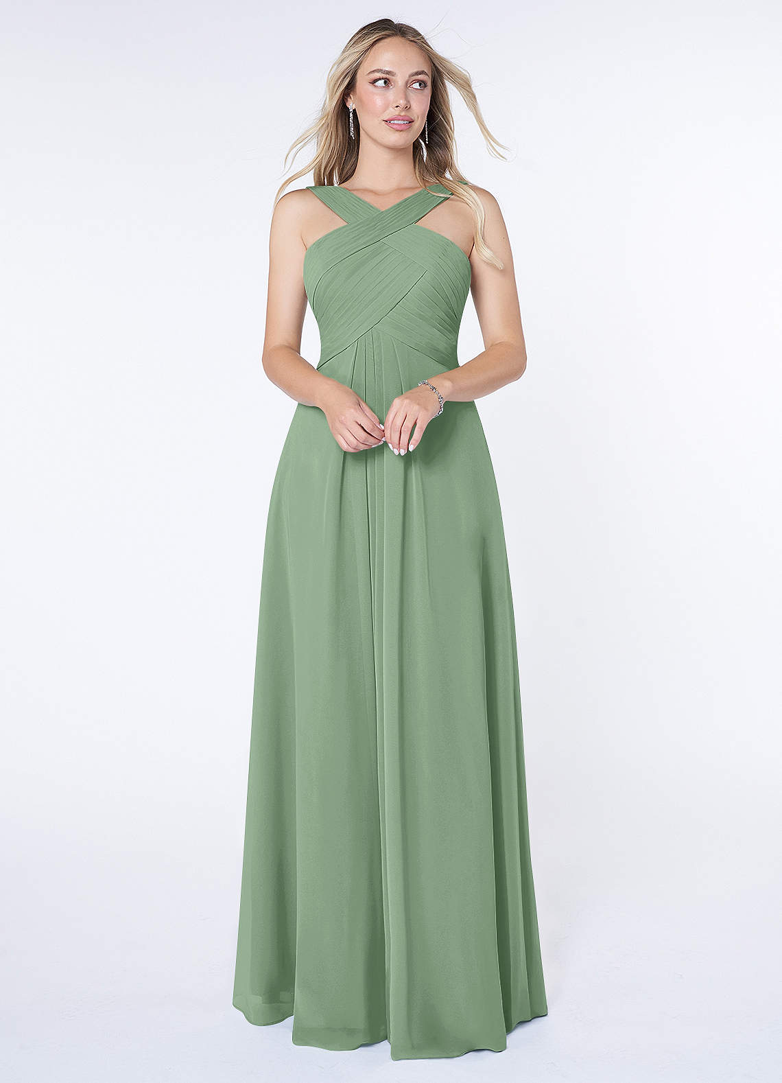 Kaleigh A-Line Halter Chiffon Bridesmaid Dress in Matcha