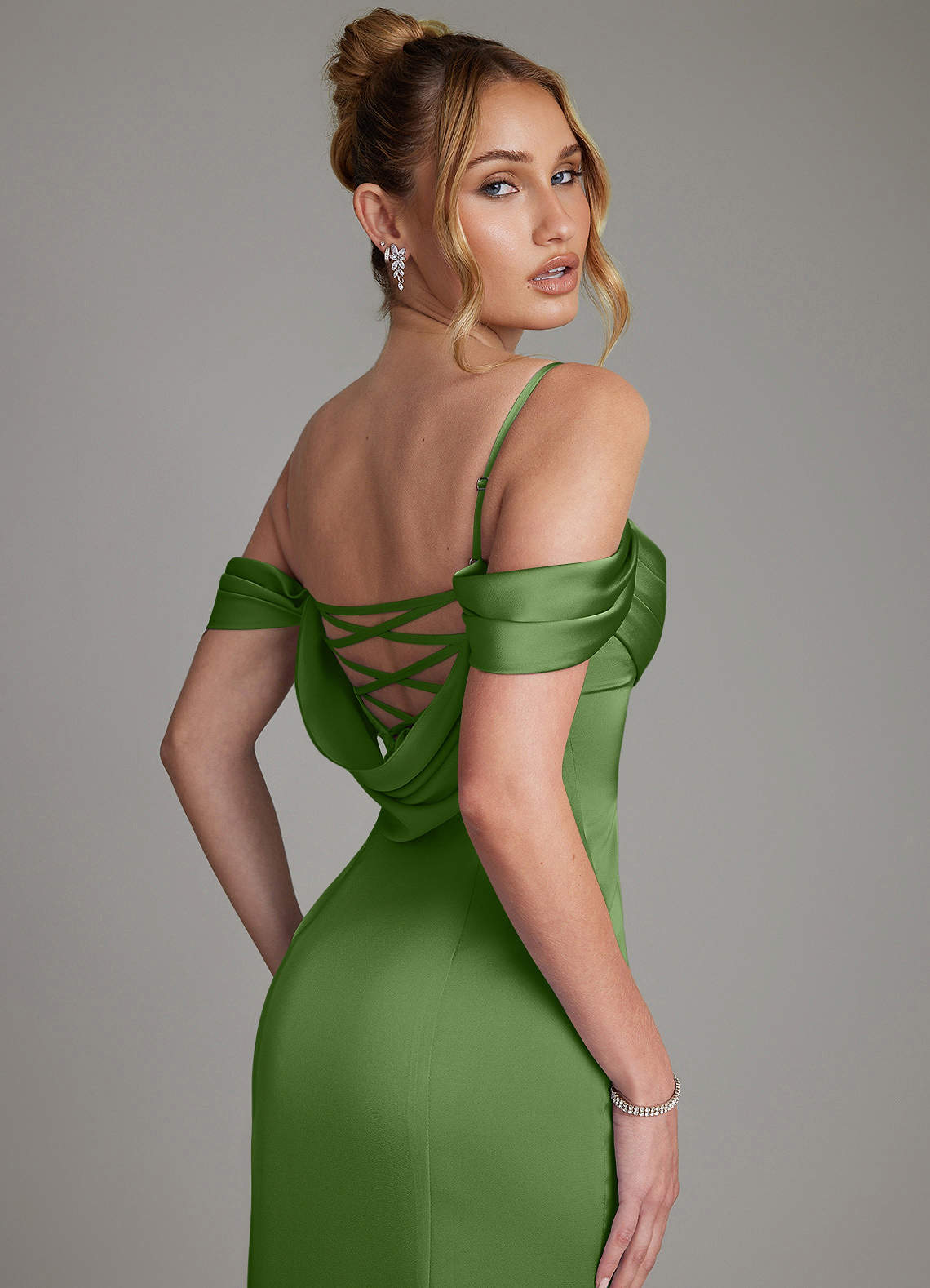 Nira Mermaid Sweetheart Stretch Satin Bridesmaid Dress in Basil