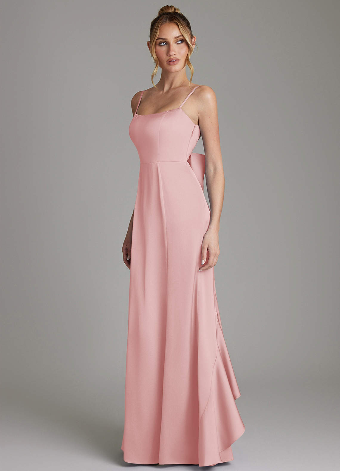 Zherra Mermaid Scoop-Neck Stretch Satin Bridesmaid Dress in Powder Pink