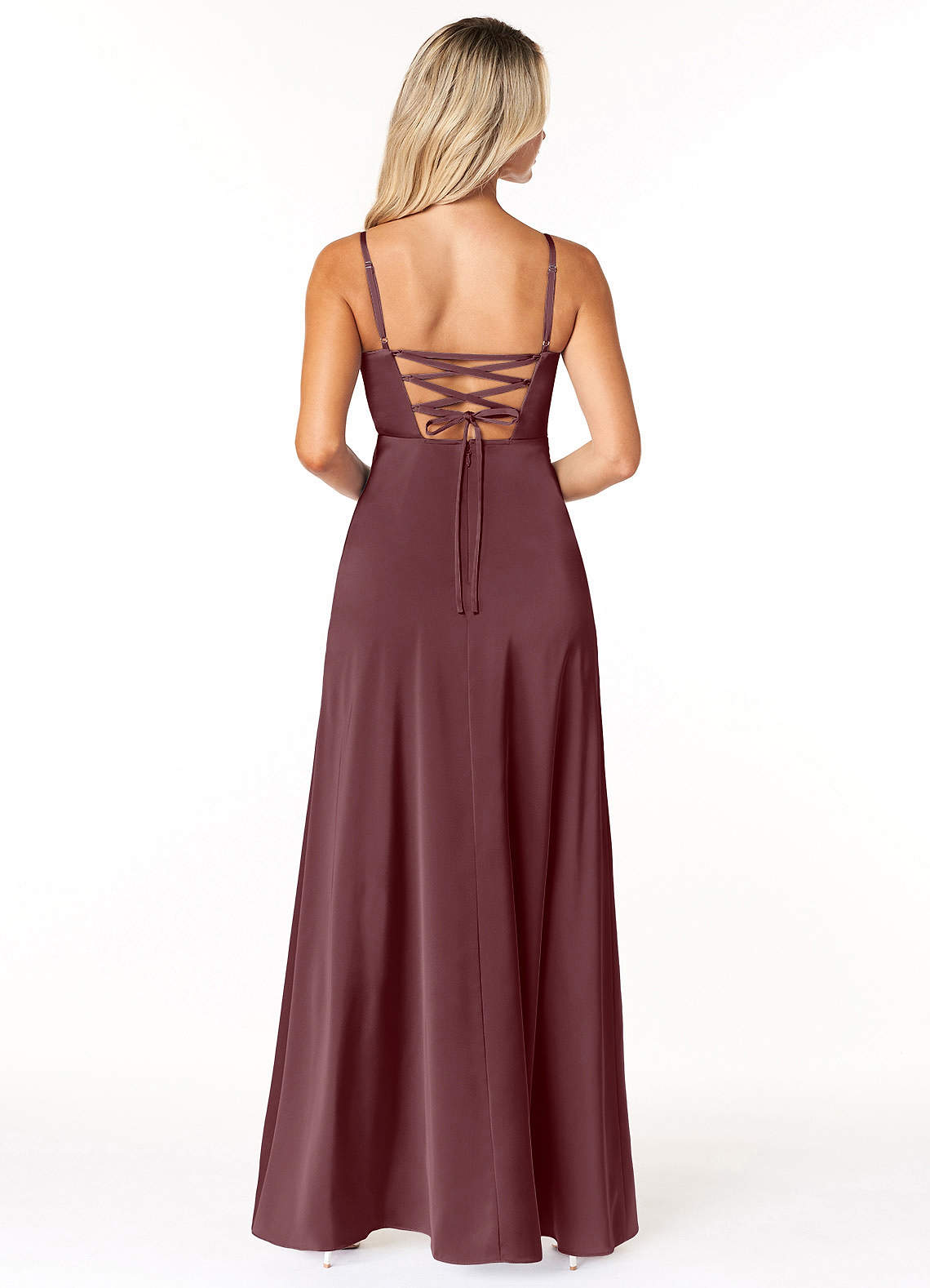 Marchella A-Line V-Neck Stretch Satin Bridesmaid Dress in Sangria