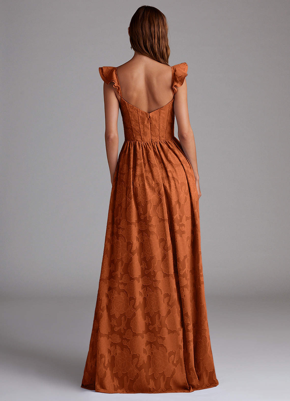 Denisse A-Line Sweetheart Floral Burnout Bridesmaid Dress in Burnt Orange