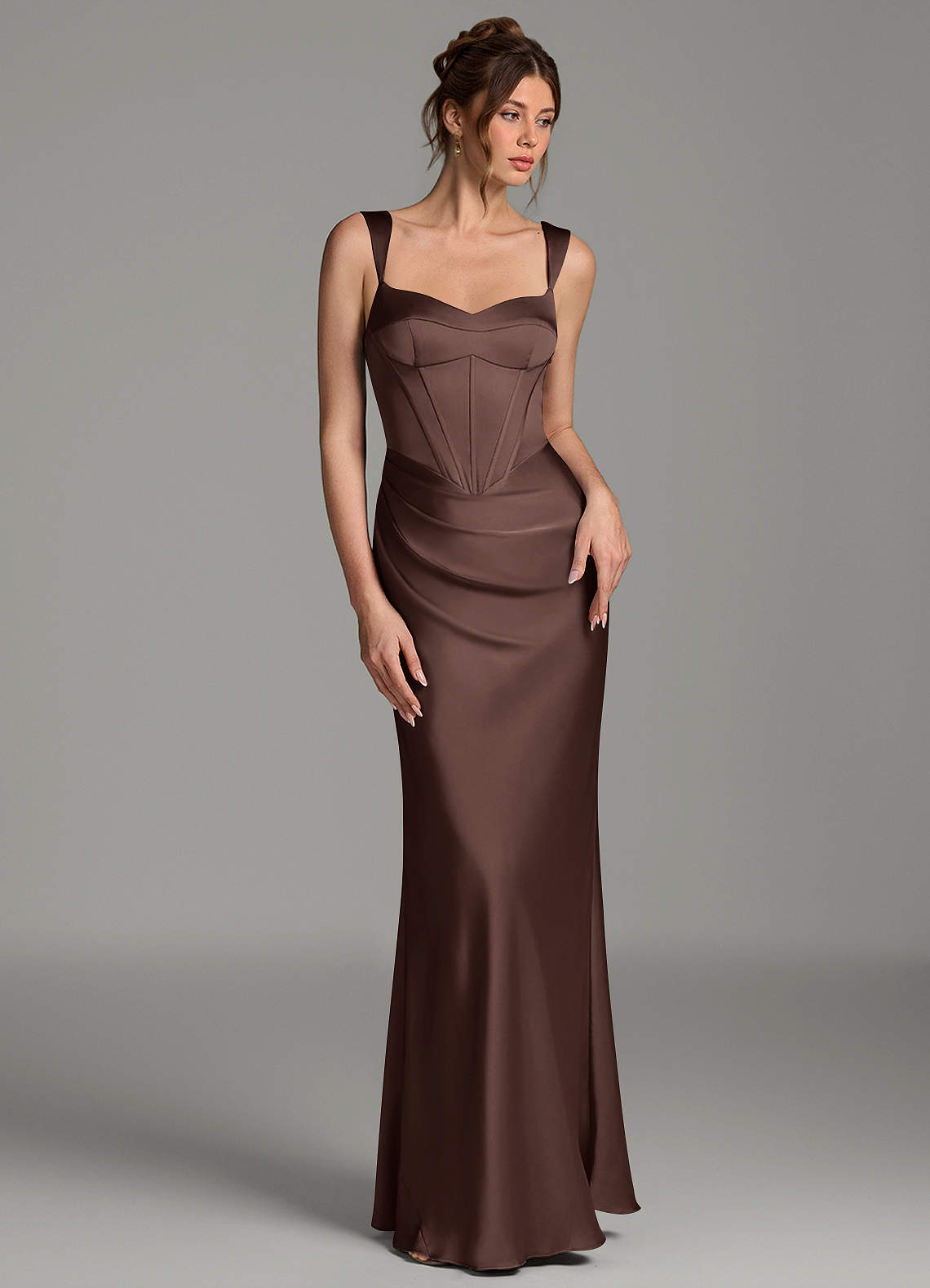 Mela Sheath Sweetheart Stretch Satin Bridesmaid Dress in Ganache
