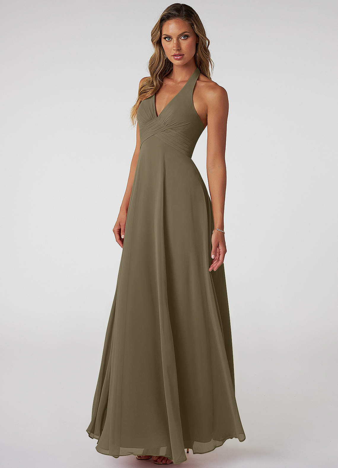 Tessie A-Line V-Neck Chiffon Bridesmaid Dress in Willow Green