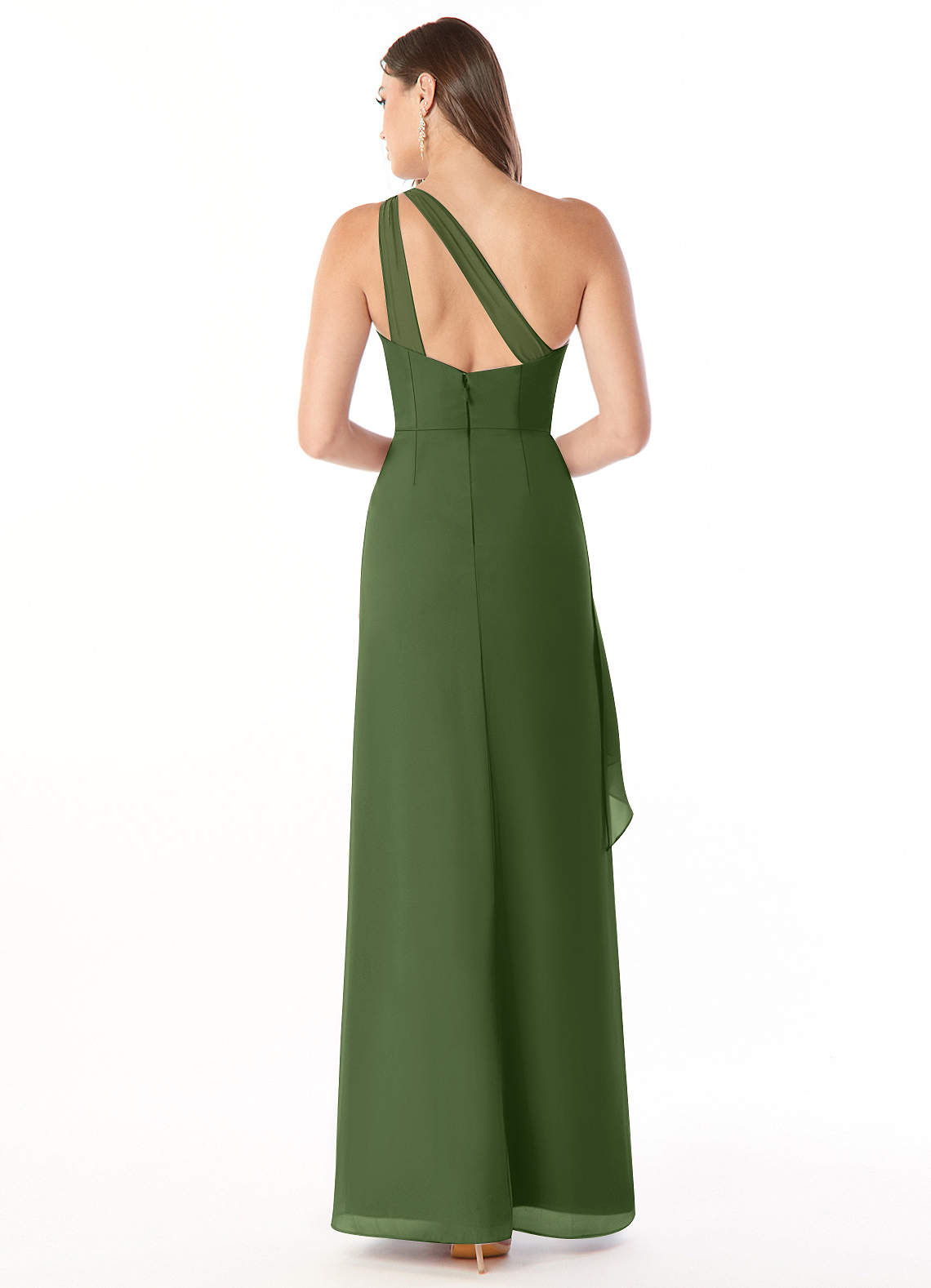 Maive Sheath One-Shoulder Chiffon Bridesmaid Dress in Olive