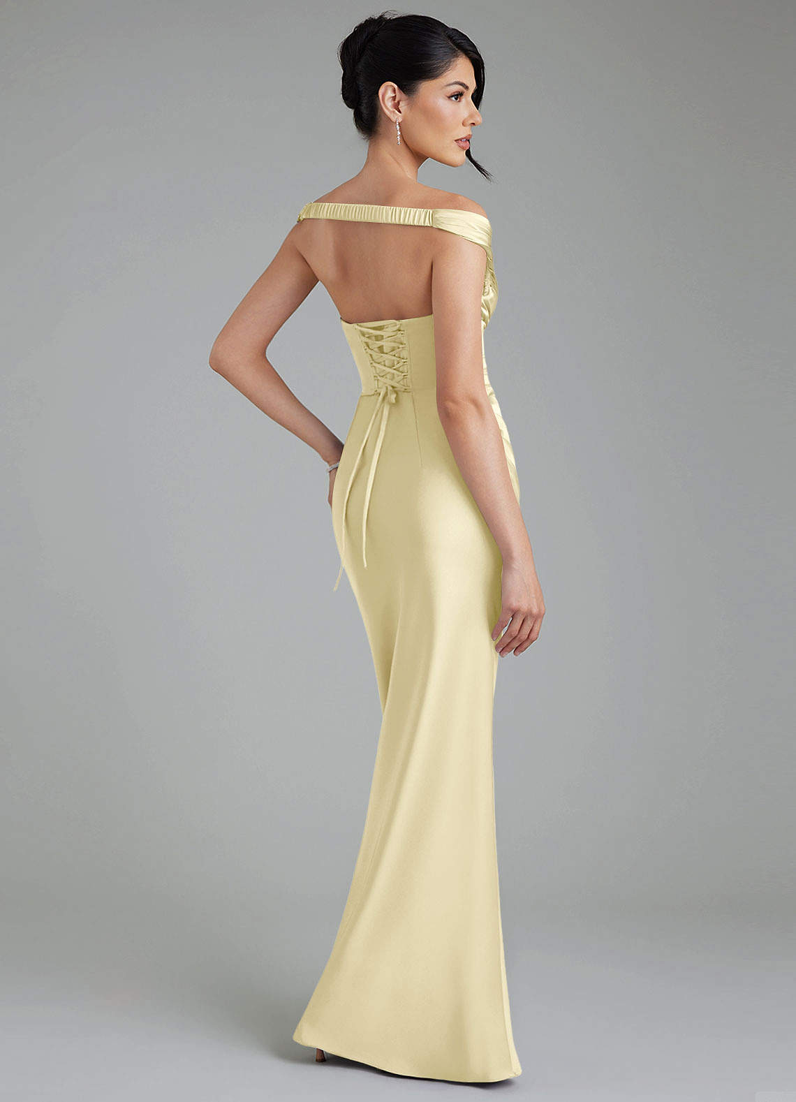 Stella Sheath V-Neck Stretch Satin Bridesmaid Dress in Lemon Sorbet
