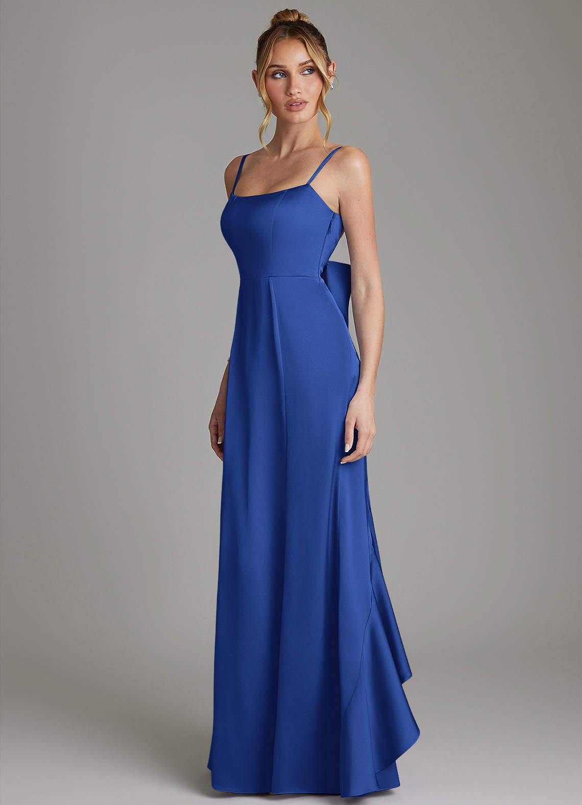 Zherra Mermaid Scoop-Neck Stretch Satin Bridesmaid Dress in Royal Blue