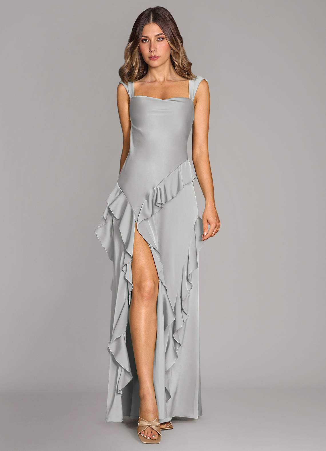 Sloane A-Line Sweetheart Stretch Satin Bridesmaid Dress in Silver