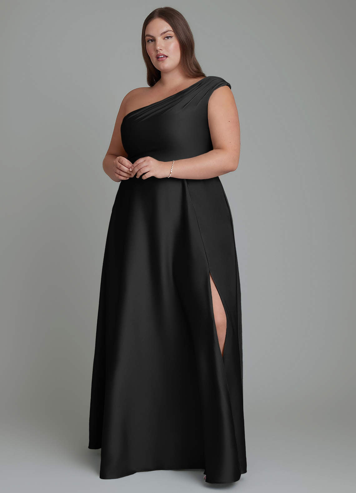 Melanie A-Line One-Shoulder Stretch Satin Bridesmaid Dress