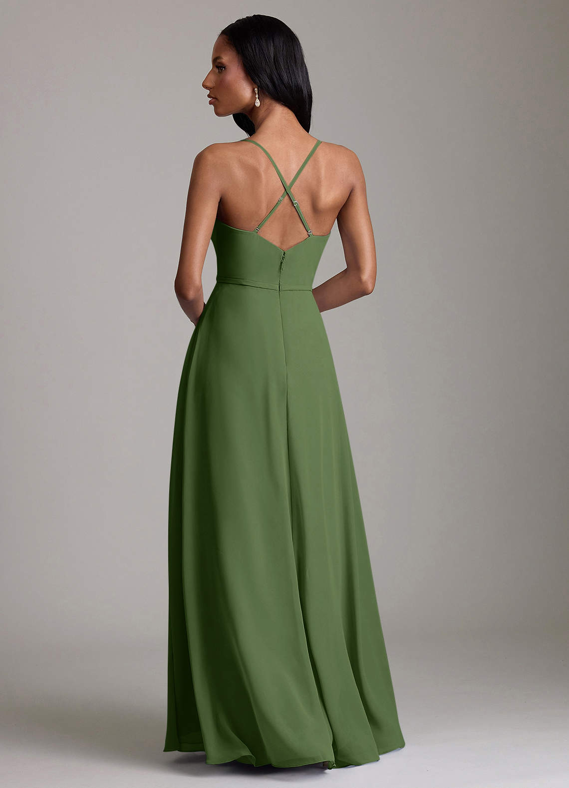 Naeem A-Line V-Neck Chiffon Bridesmaid Dress in Olive