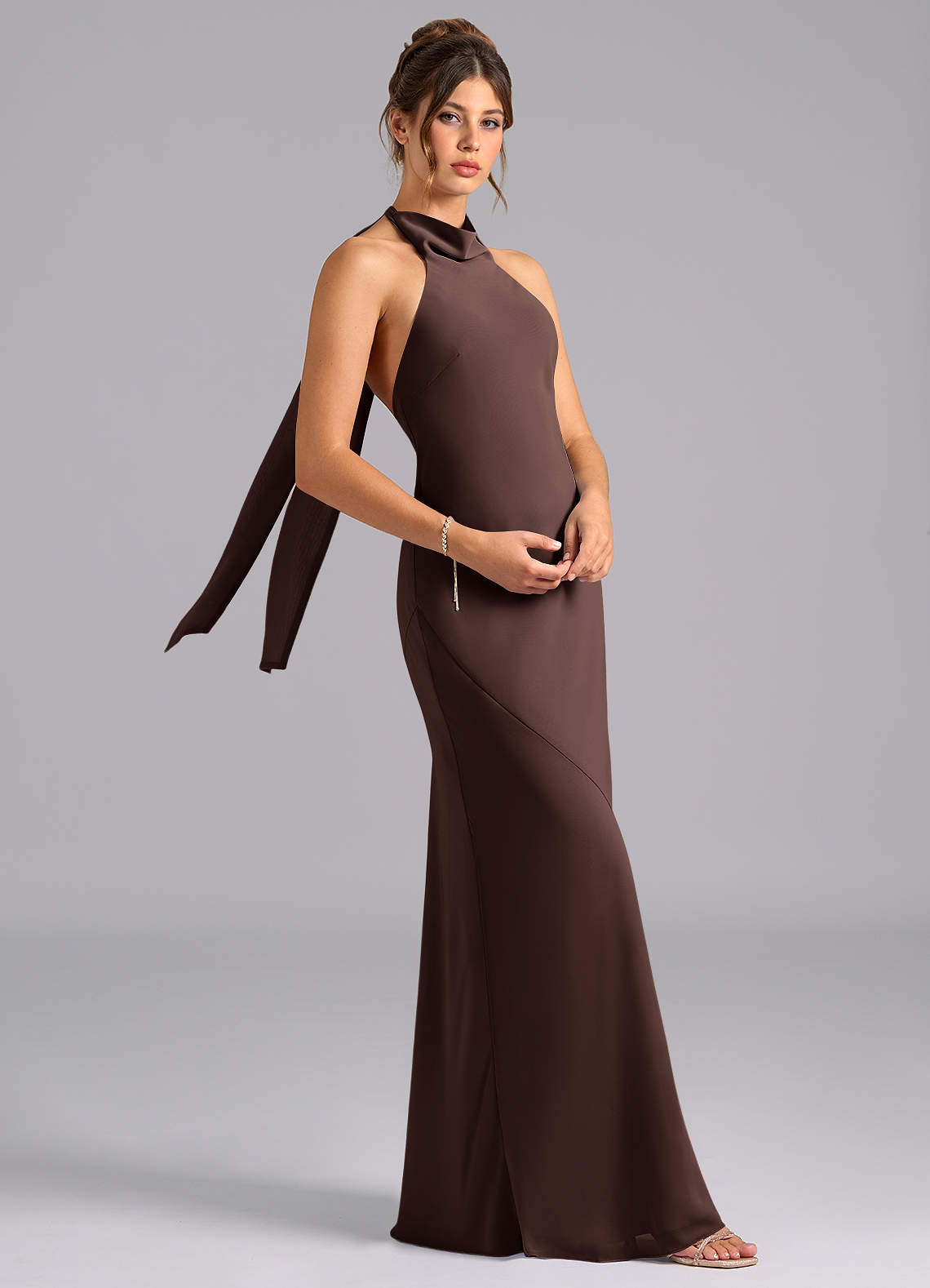 Velli Mermaid Halter Chiffon Bridesmaid Dress in Ganache