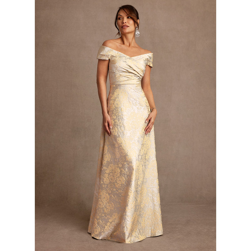 Beatrix A-Line Off-the-Shoulder Jacquard Mother of the Bride Dress in Vintage Champagne - photo 1